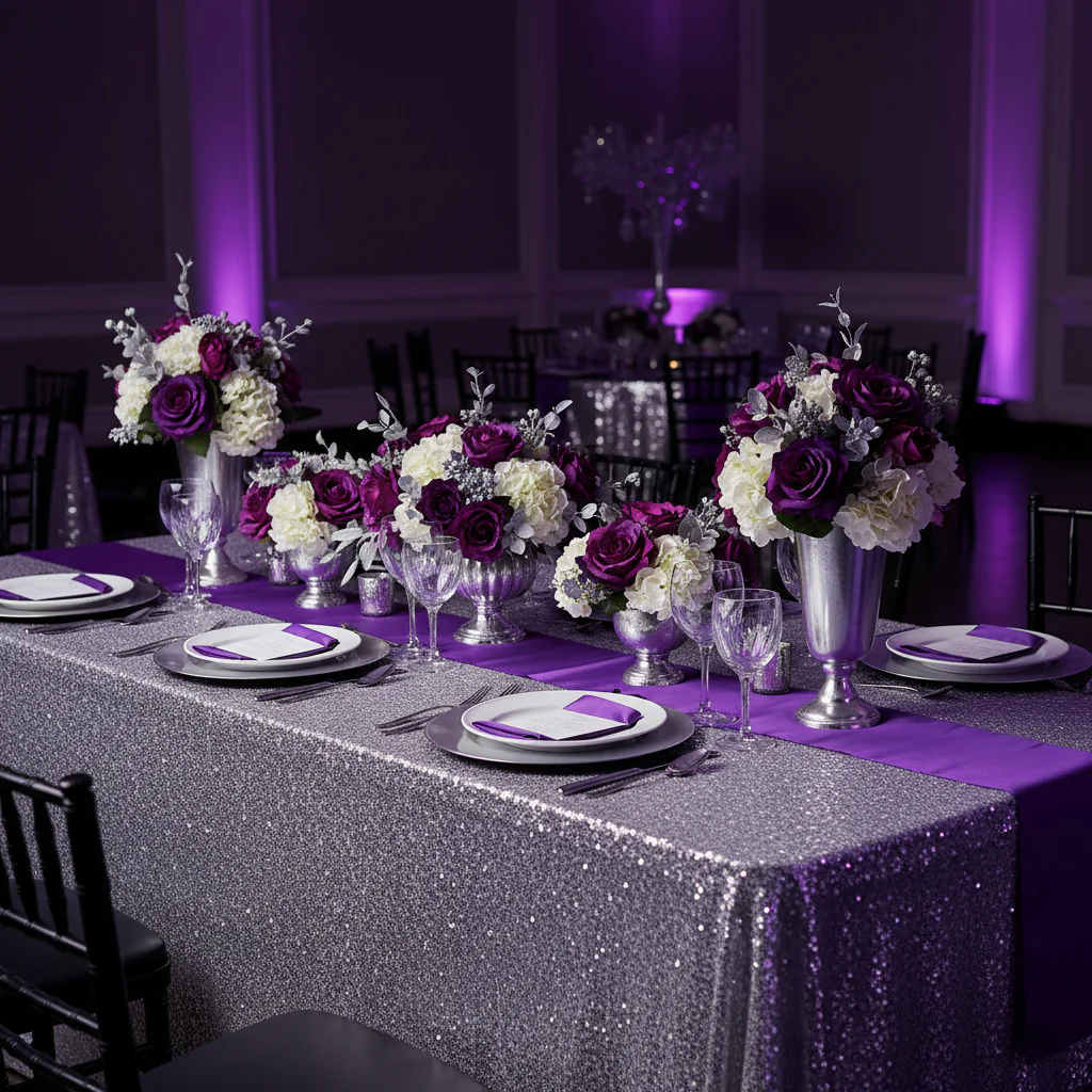 Glitz Sequin Mesh Net Tablecloth  90"x156" Rectangular -  Silver - Image 3