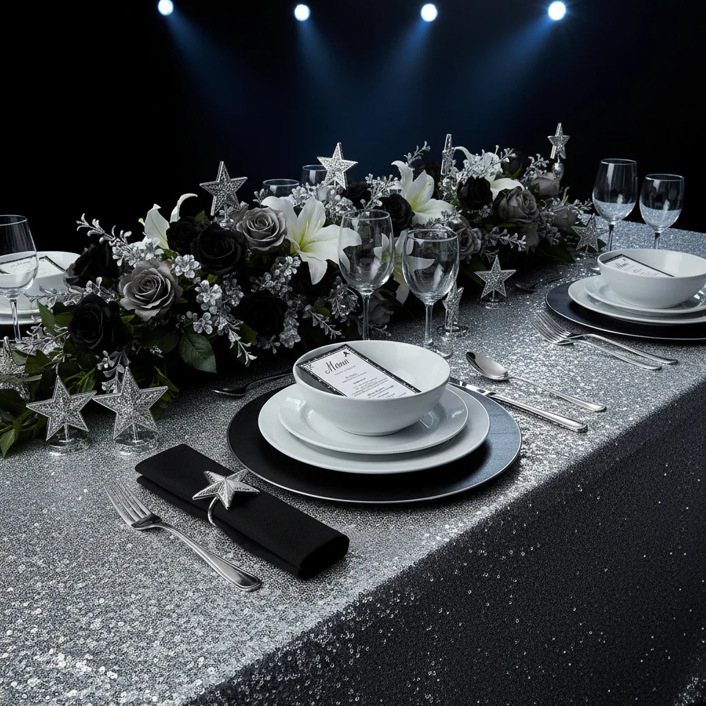 Glitz Sequin Mesh Net Tablecloth  90"x156" Rectangular -  Silver - Image 5