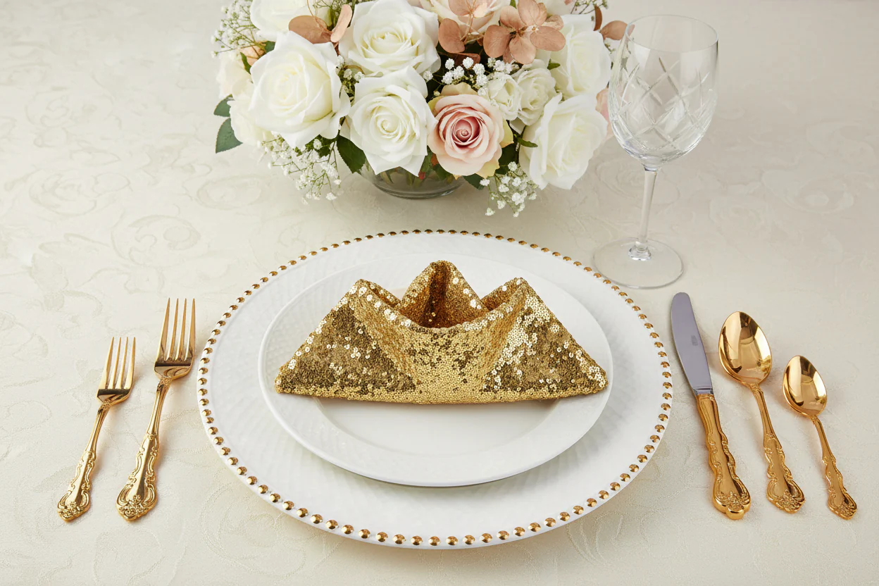 Glitz Sequin Napkin 20"x20" - Gold - Image 3