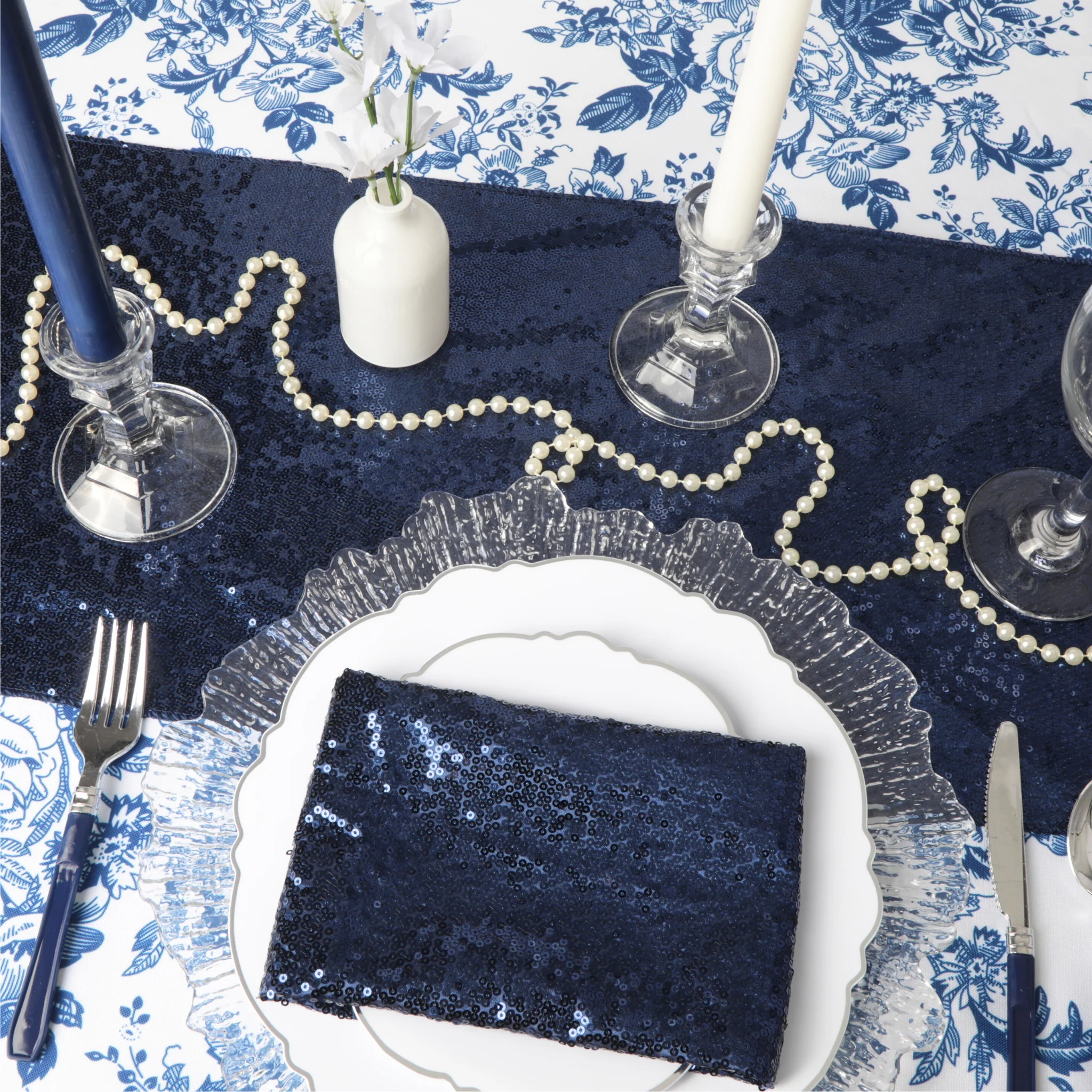 Glitz Sequin Napkin 20"x20" - Navy Blue (New Tone) - Image 3