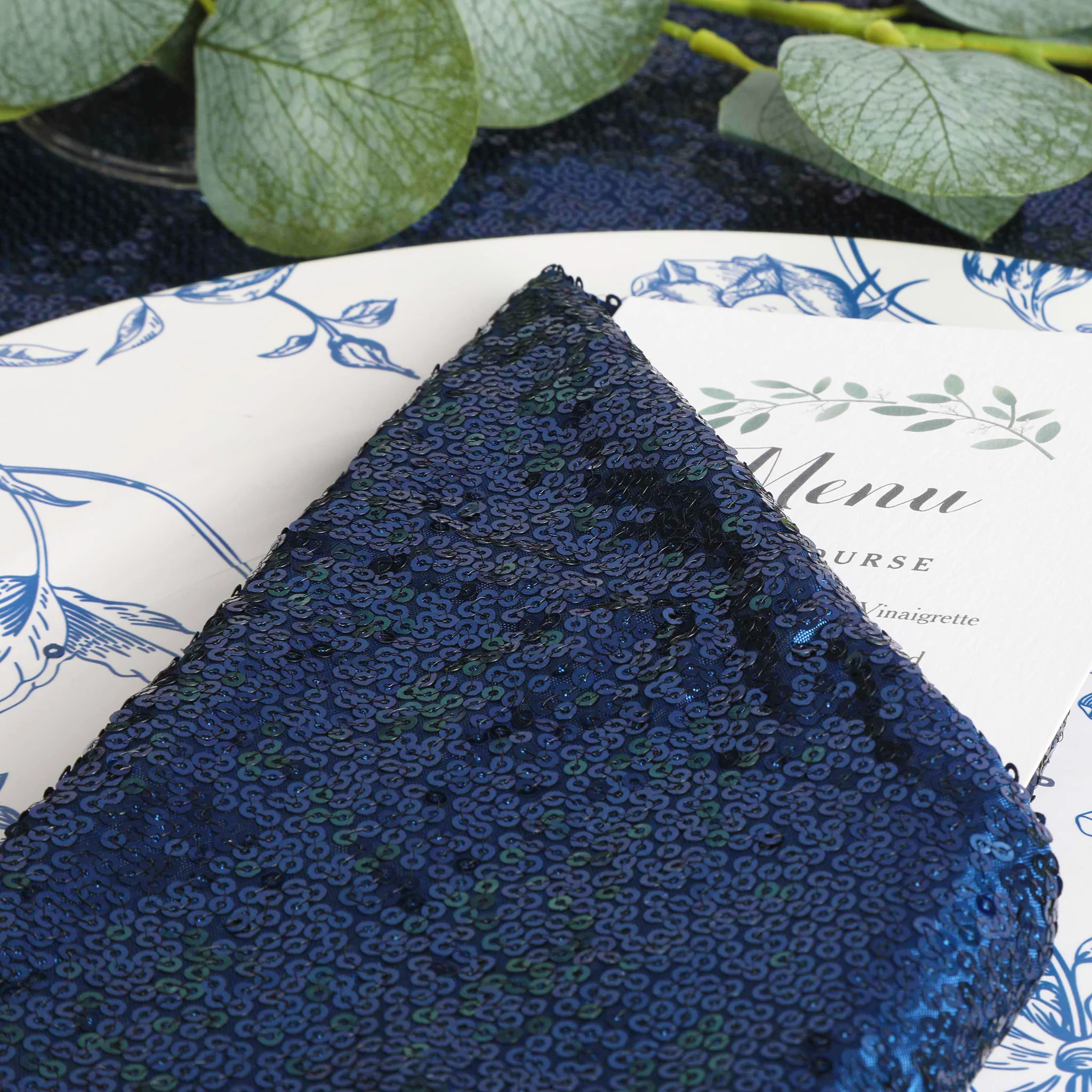 Glitz Sequin Napkin 20"x20" - Navy Blue (New Tone) - Image 5