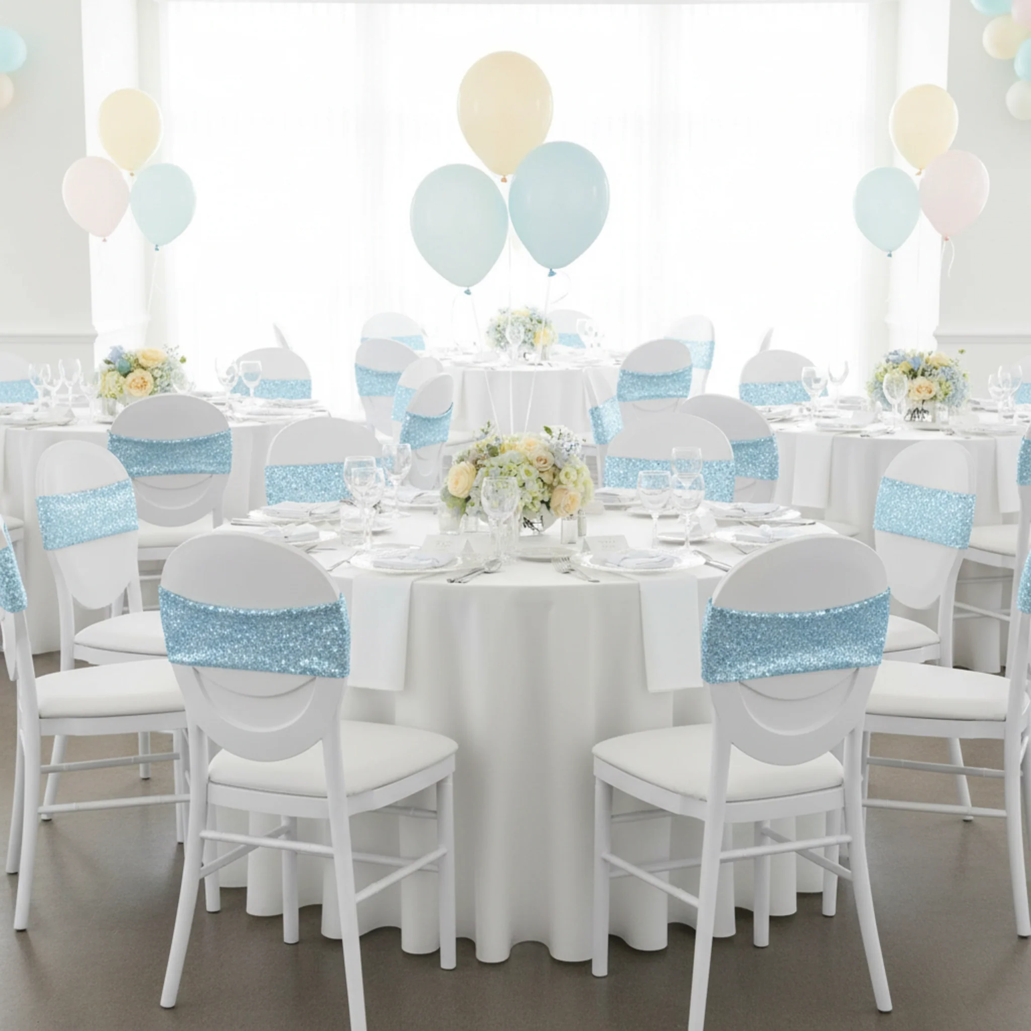Glitz Sequin Spandex Chair Band - Baby Blue - Image 4