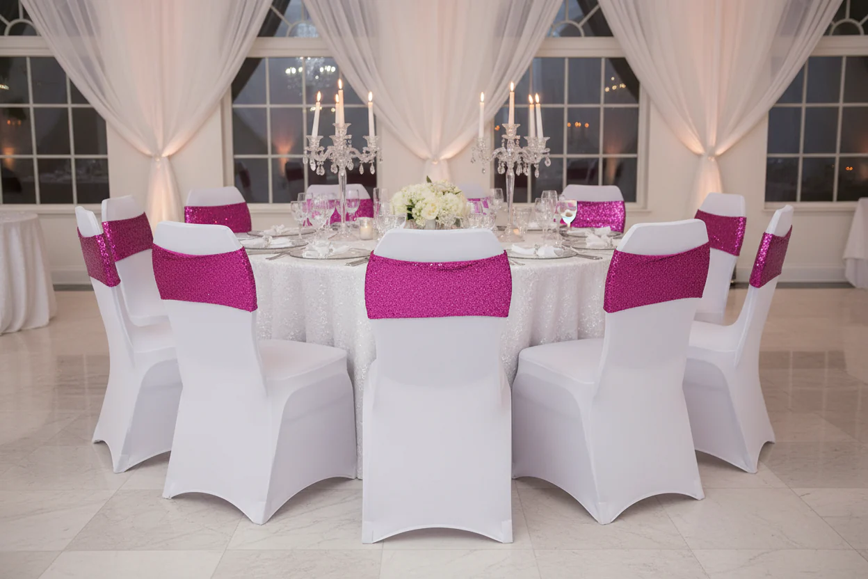 Glitz Sequin Spandex Chair Band - Fuchsia - Image 3