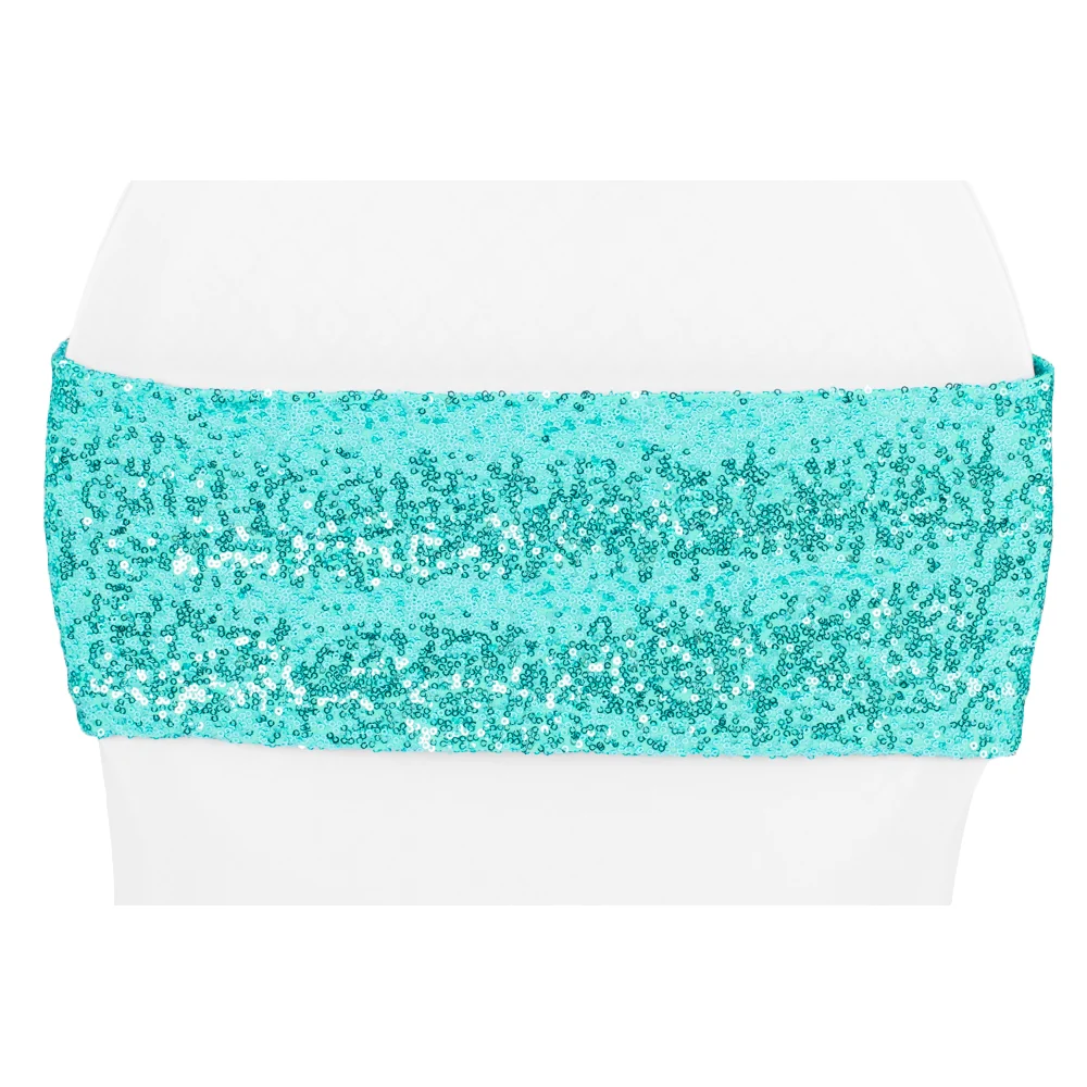Glitz Sequin Spandex Chair Band - Light Turquoise