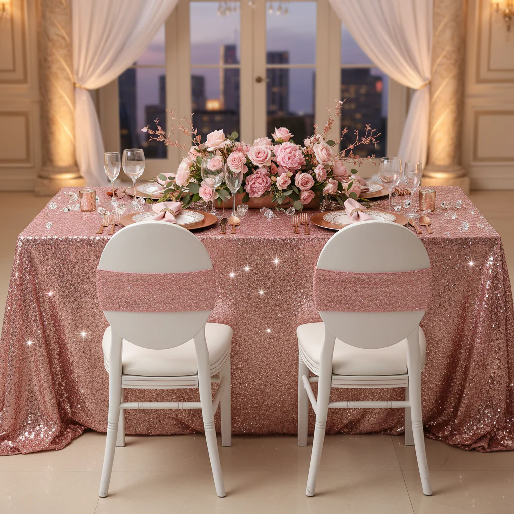 Glitz Sequin Spandex Chair Band - Pink - Image 5