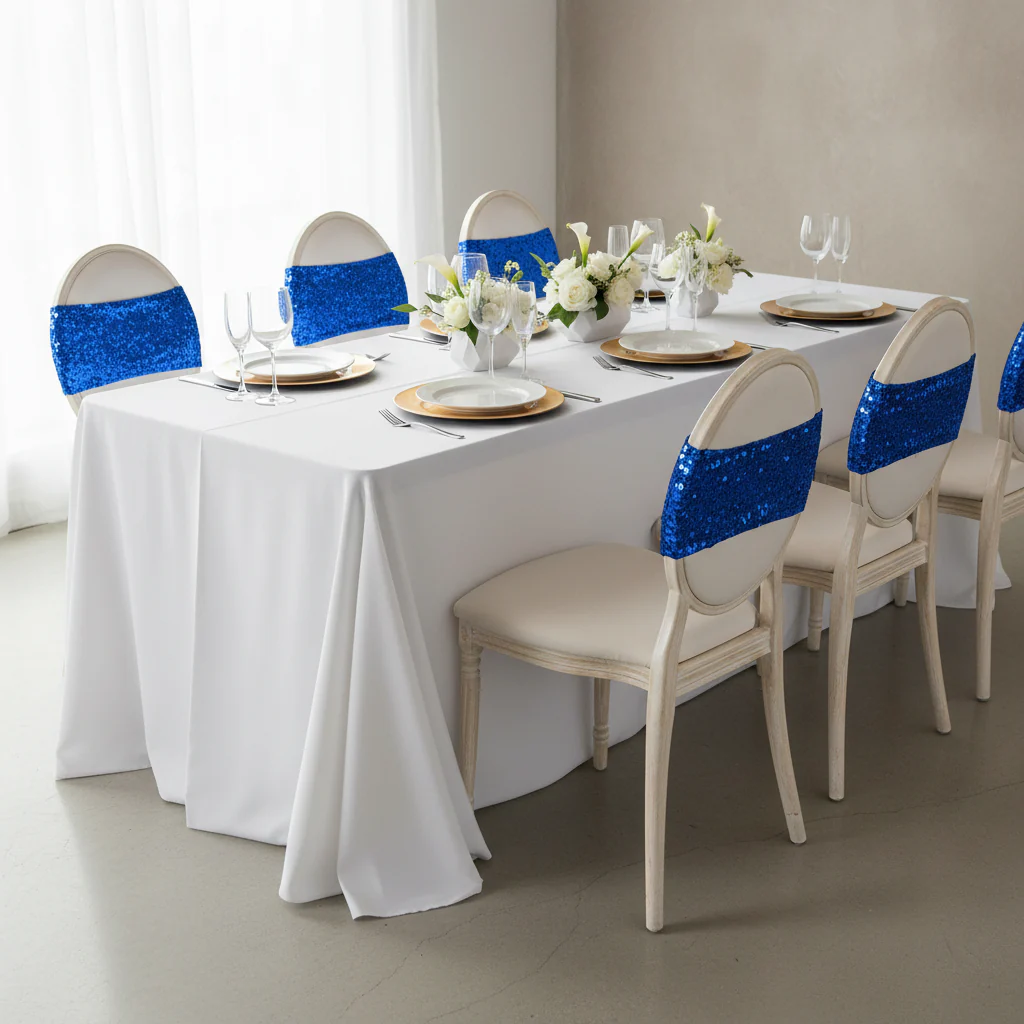 Glitz Sequin Spandex Chair Band - Royal Blue - Image 3