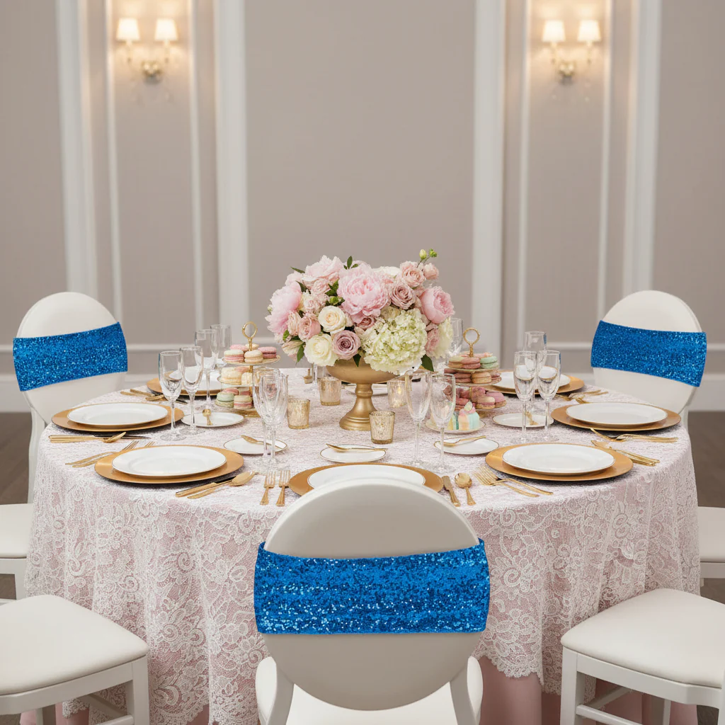Glitz Sequin Spandex Chair Band - Royal Blue - Image 5