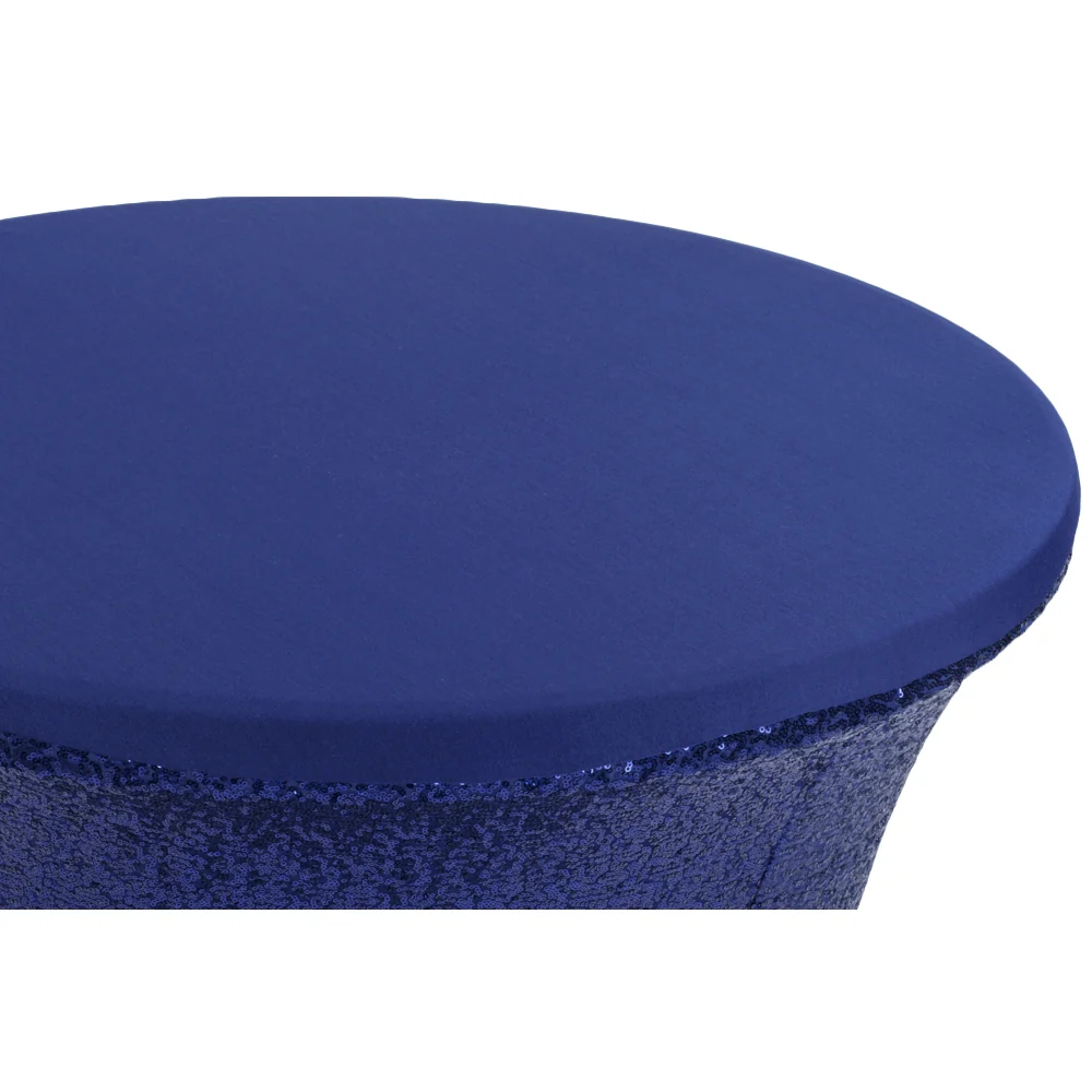 Glitz Sequin Spandex Cocktail Table Cover 30"-32" Round - Navy Blue - Image 2