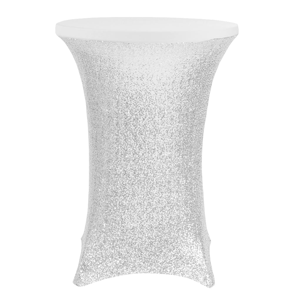 Glitz Sequin Spandex Cocktail Table Cover 30"-32" Round - Silver