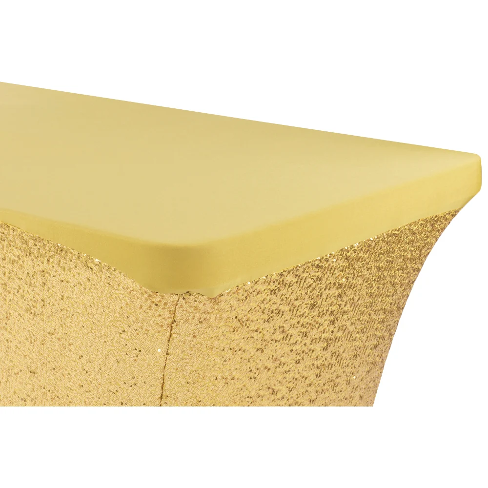 Glitz Sequin Spandex Table Cover 6 FT Rectangular - Gold - Image 2