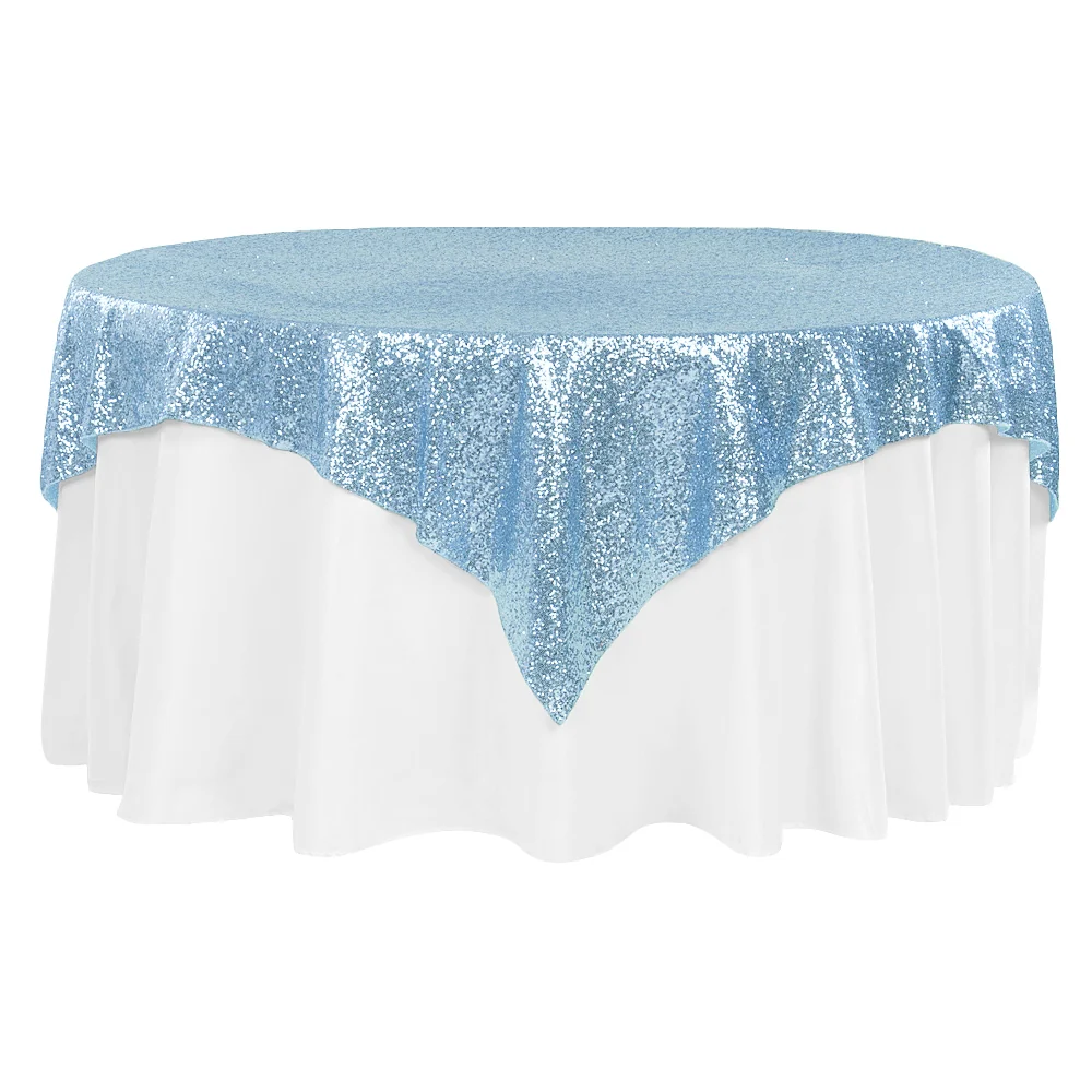 Glitz Sequin Table Overlay Topper 72"x72" Square  - Baby Blue