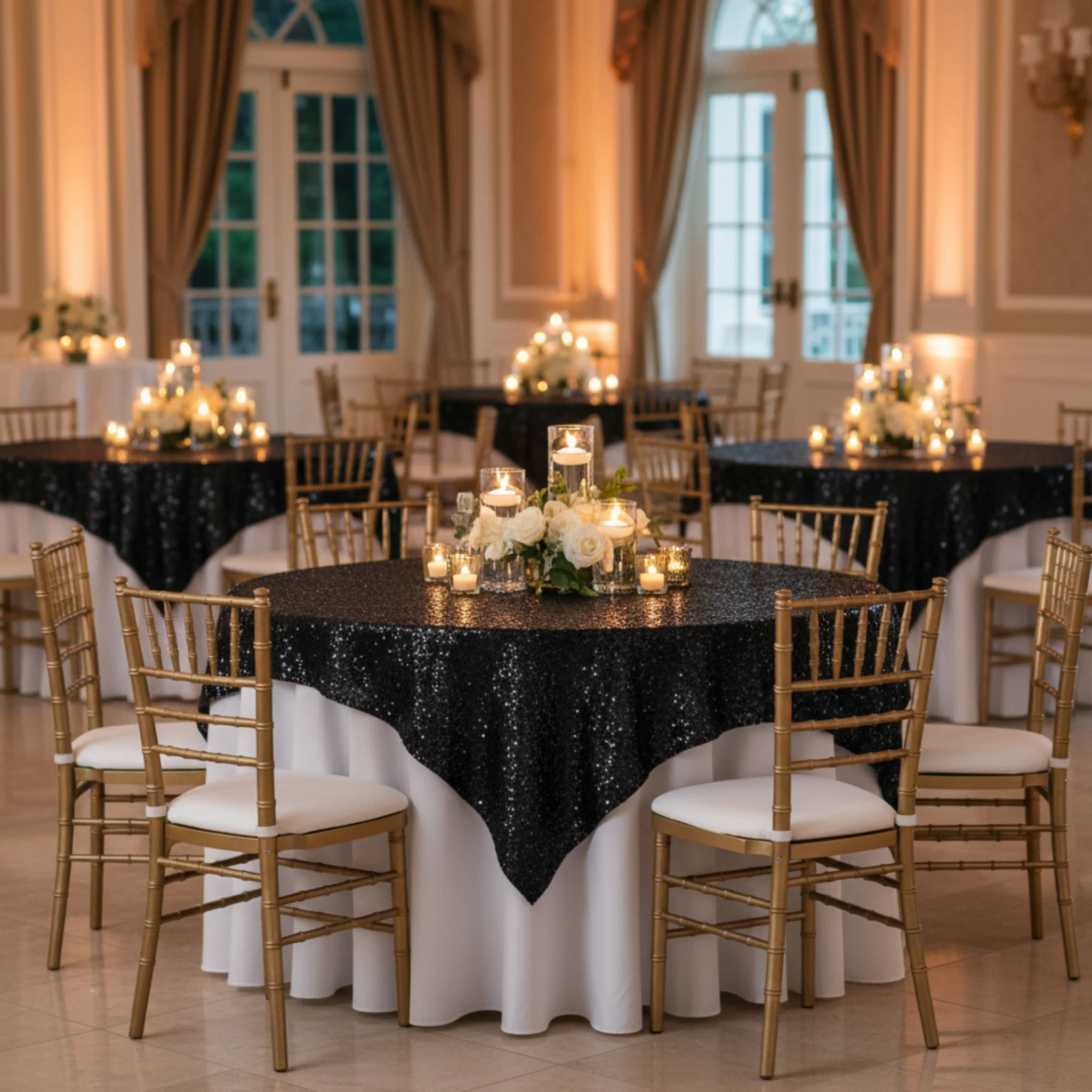 Glitz Sequin Table Overlay Topper 72"x72" Square - Black - Image 2