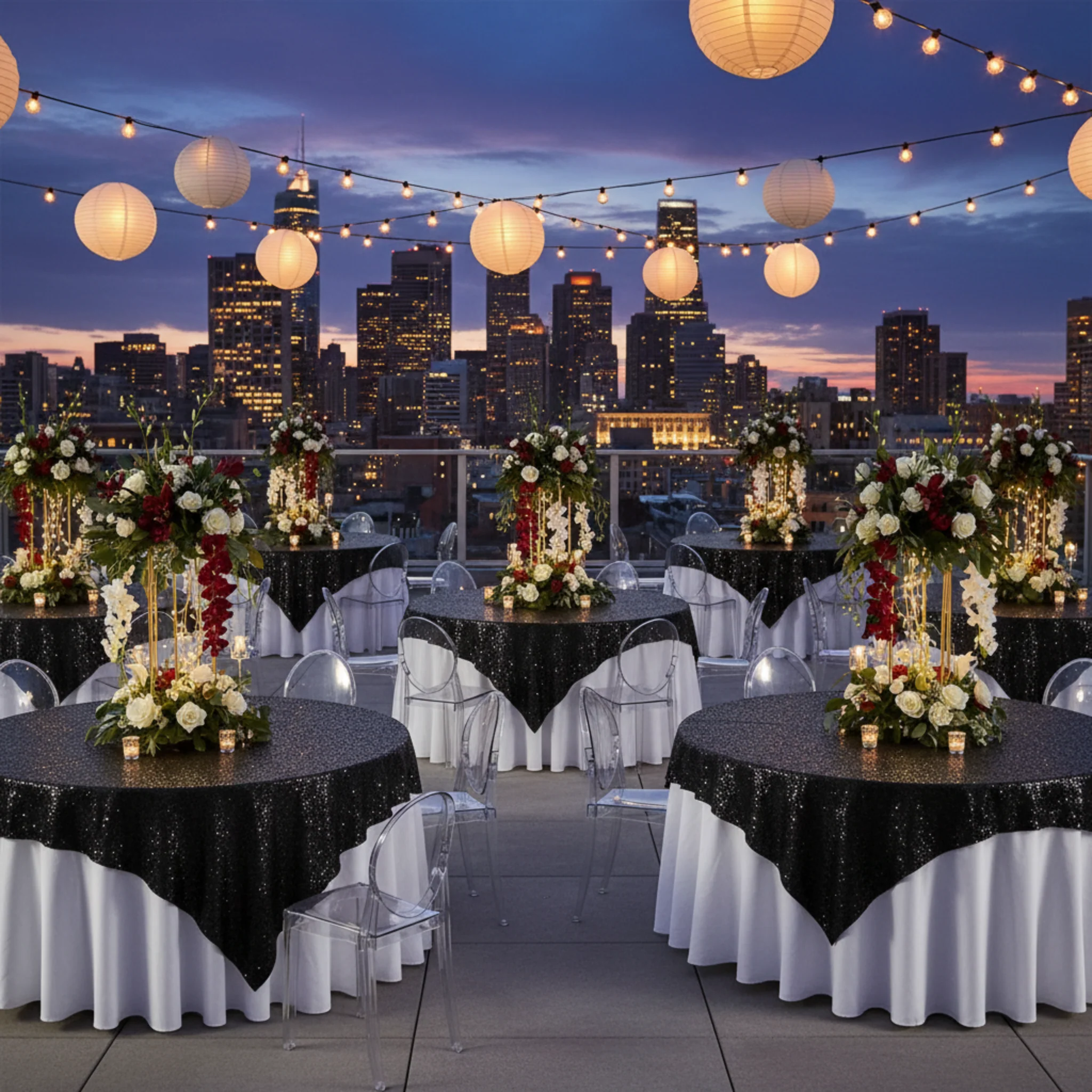 Glitz Sequin Table Overlay Topper 72"x72" Square - Black - Image 4