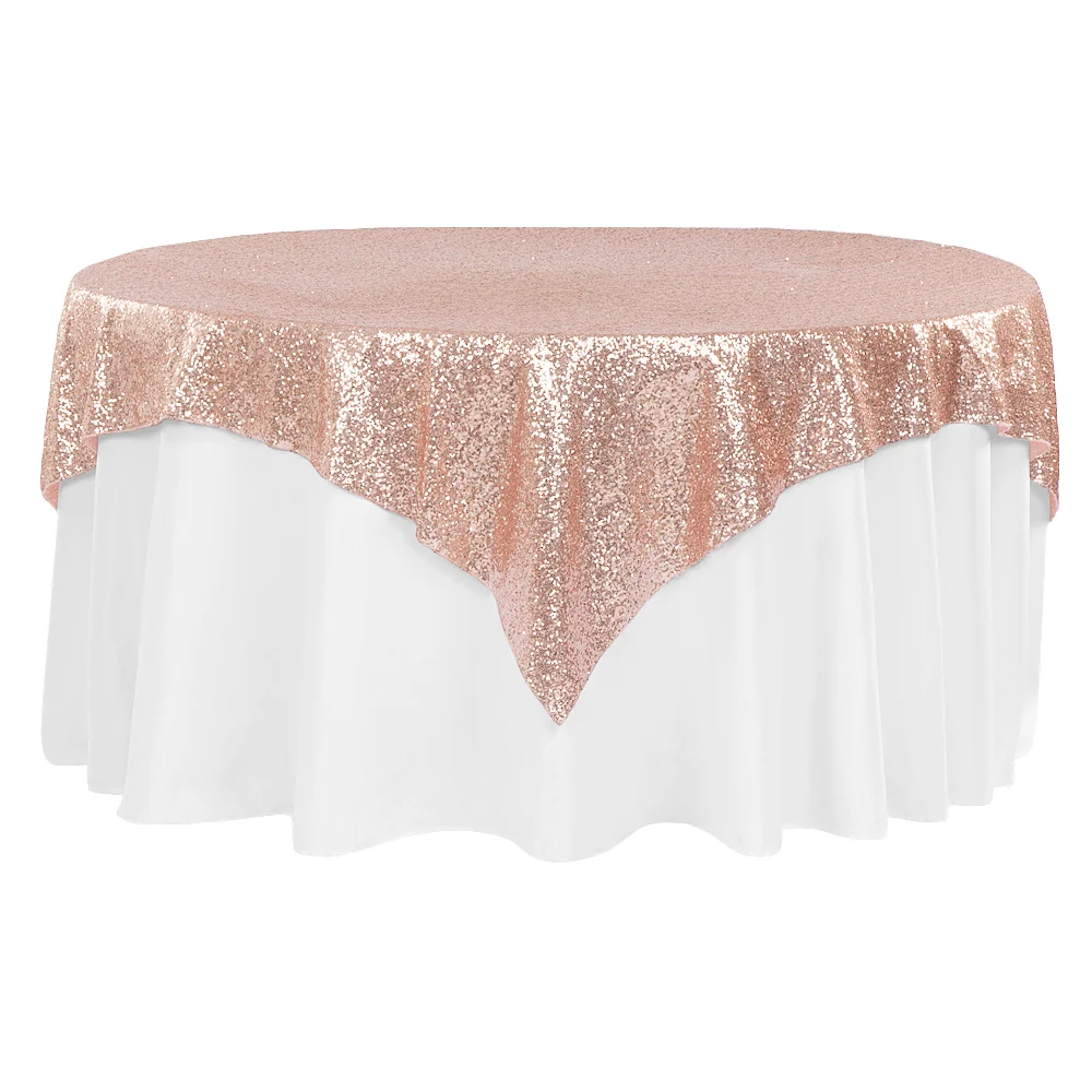 Glitz Sequin Table Overlay Topper 72"x72" Square  - Blush/Rose Gold