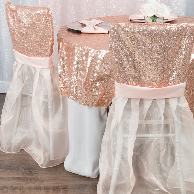Glitz Sequin Table Overlay Topper 72"x72" Square  - Blush/Rose Gold - Image 2
