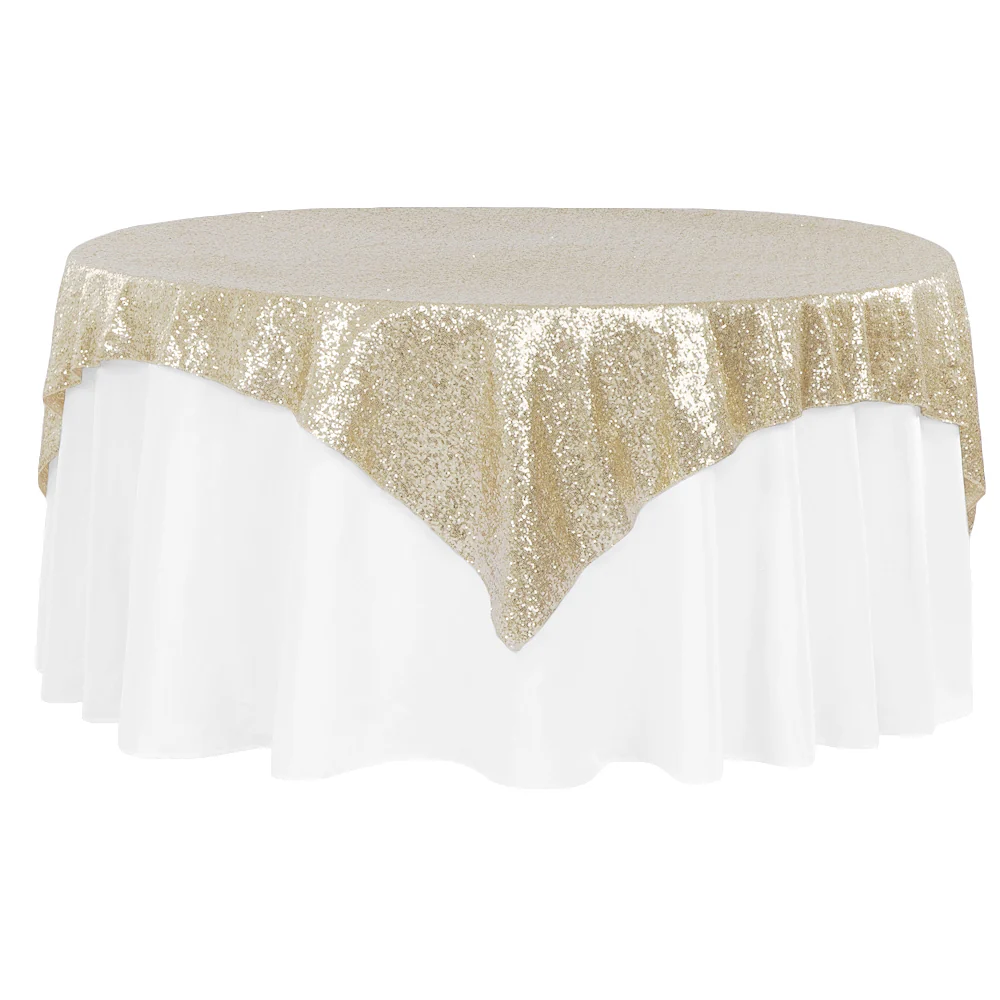 Glitz Sequin Table Overlay Topper 72"x72" Square  - Champagne