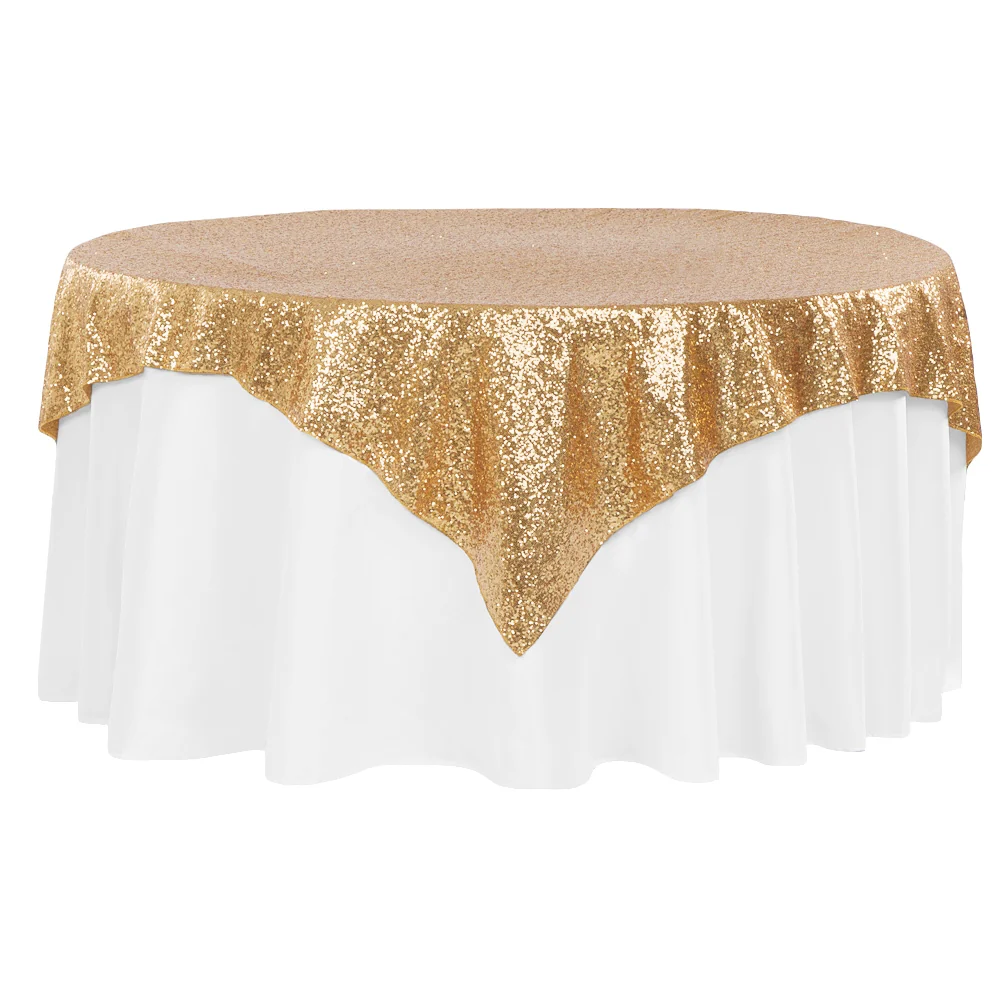 Glitz Sequin Table Overlay Topper 72"x72" Square  - Gold