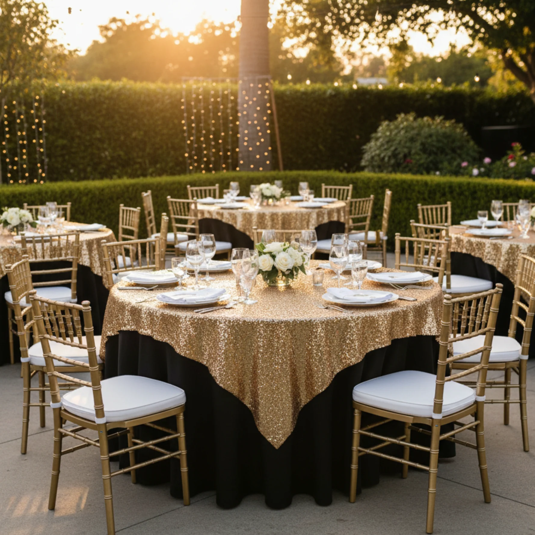 Glitz Sequin Table Overlay Topper 72"x72" Square  - Gold - Image 3