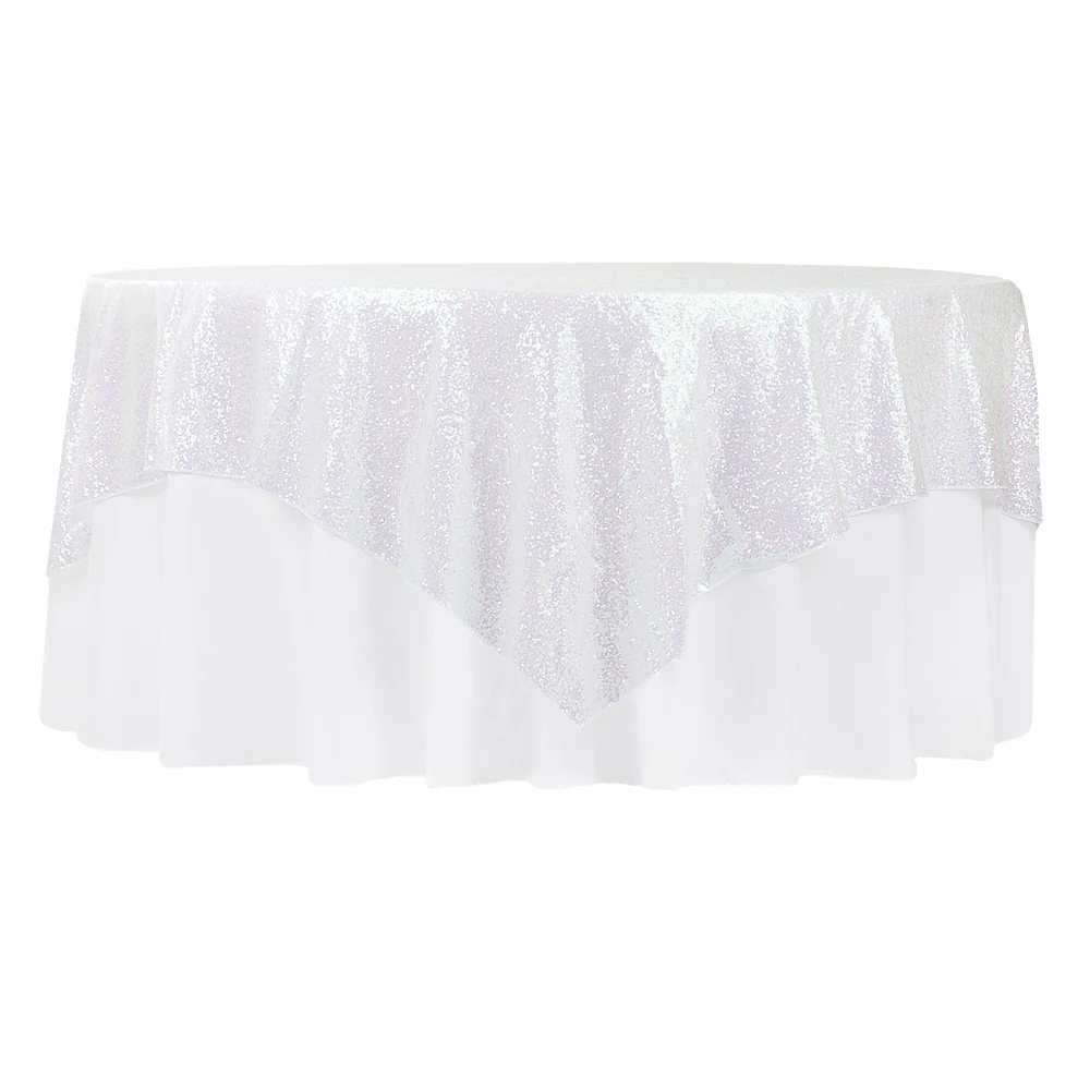 Glitz Sequin Table Overlay Topper 72"x72" Square  - Iridescent White