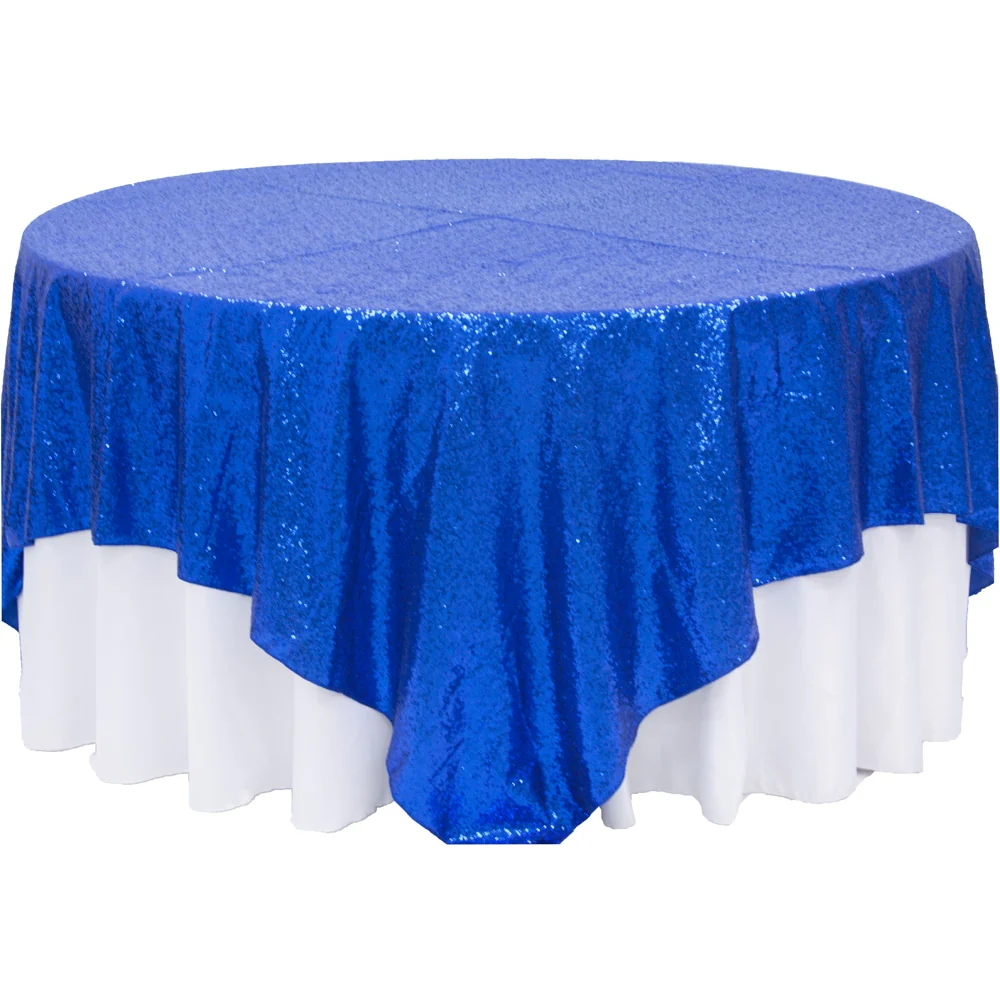 Glitz Sequin Table Overlay Topper 90"x90" Square - Royal Blue - Image 2