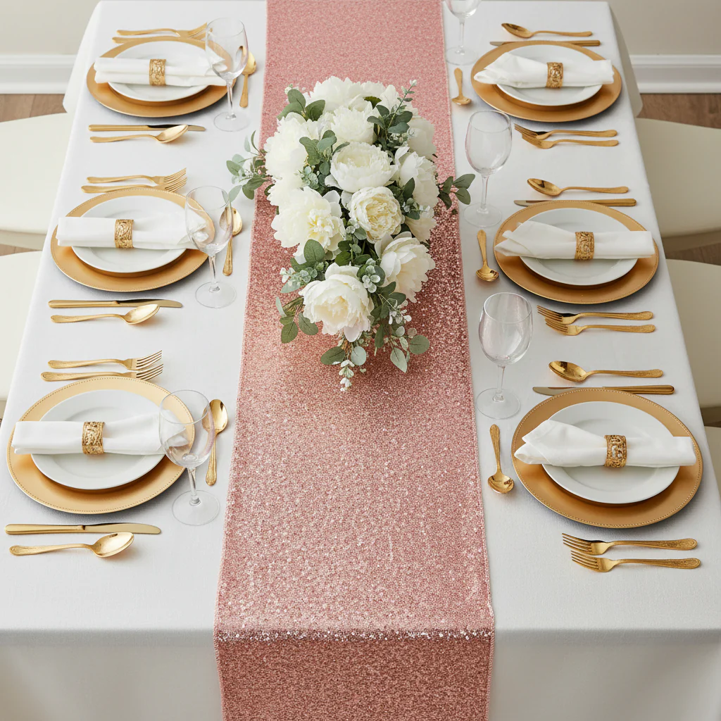 Glitz Sequin Table Runner - Dusty Rose/Mauve