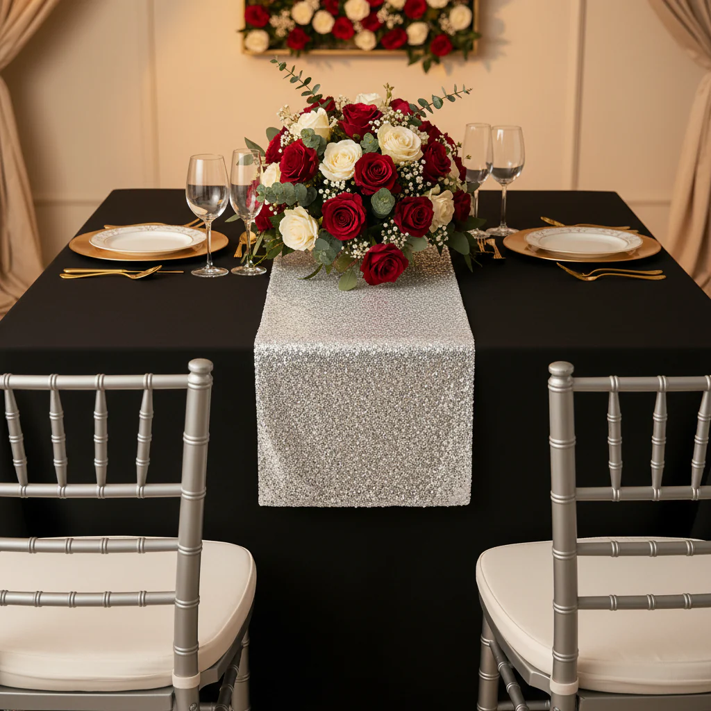 Glitz Sequin Table Runner - White