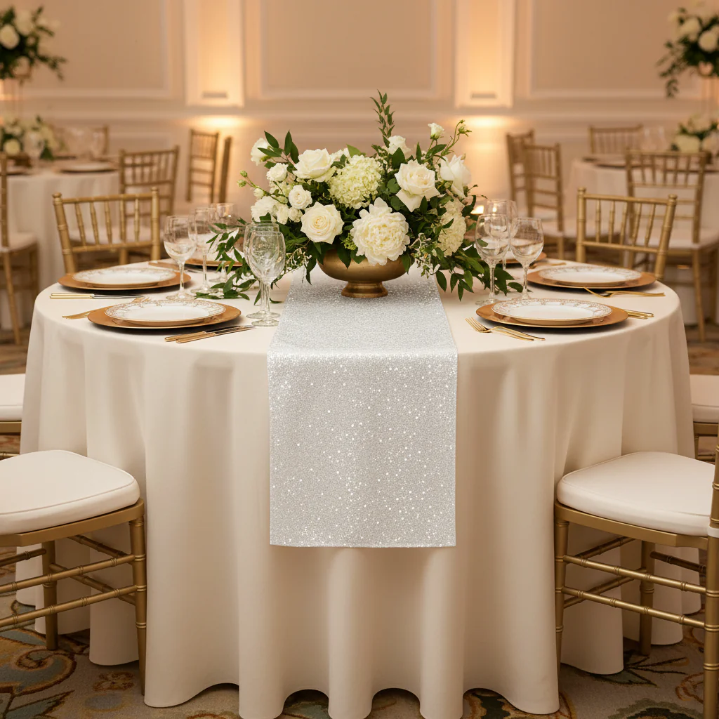 Glitz Sequin Table Runner - White - Image 4