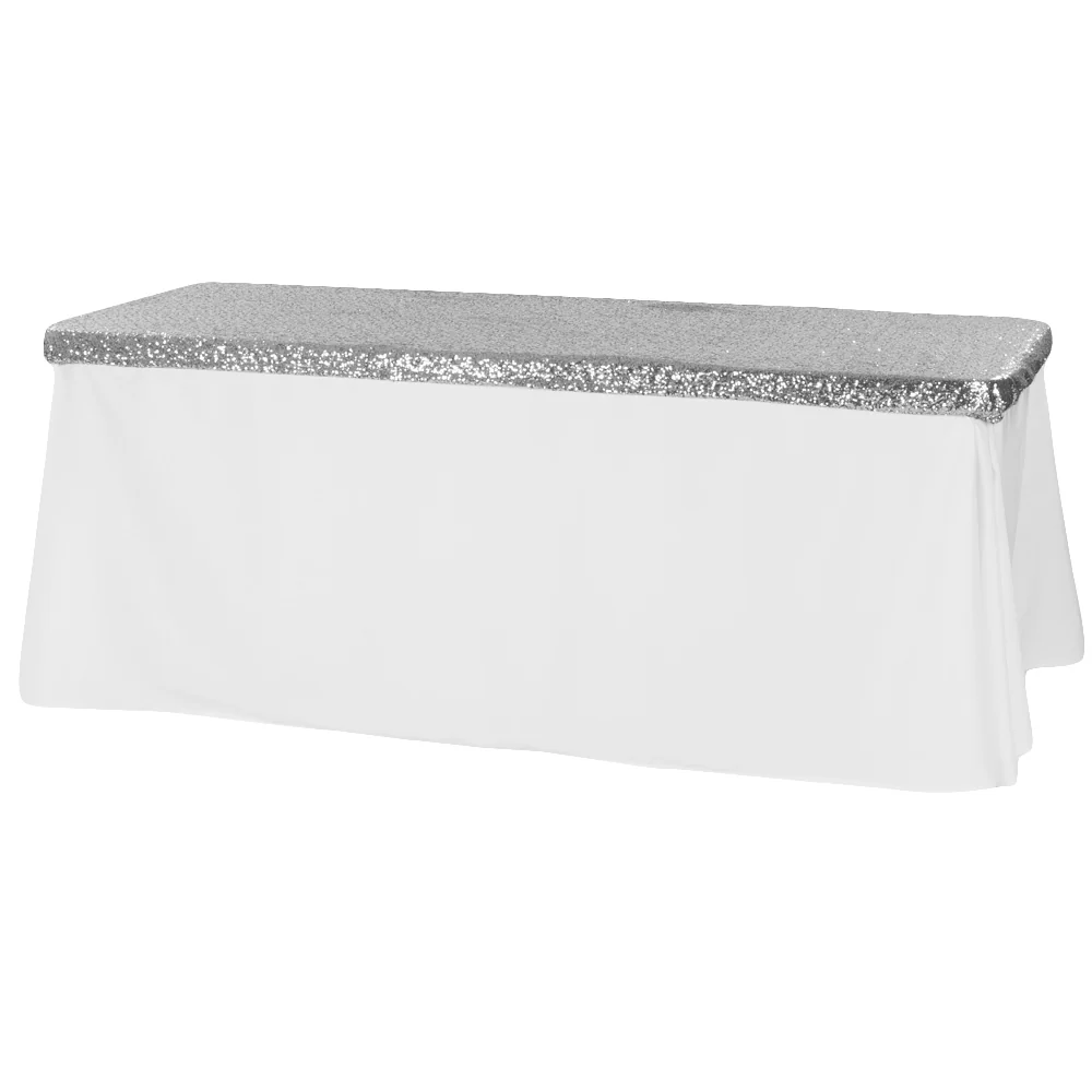Glitz Sequin Table Topper/Cap 6 FT Rectangular - Silver - Image 2