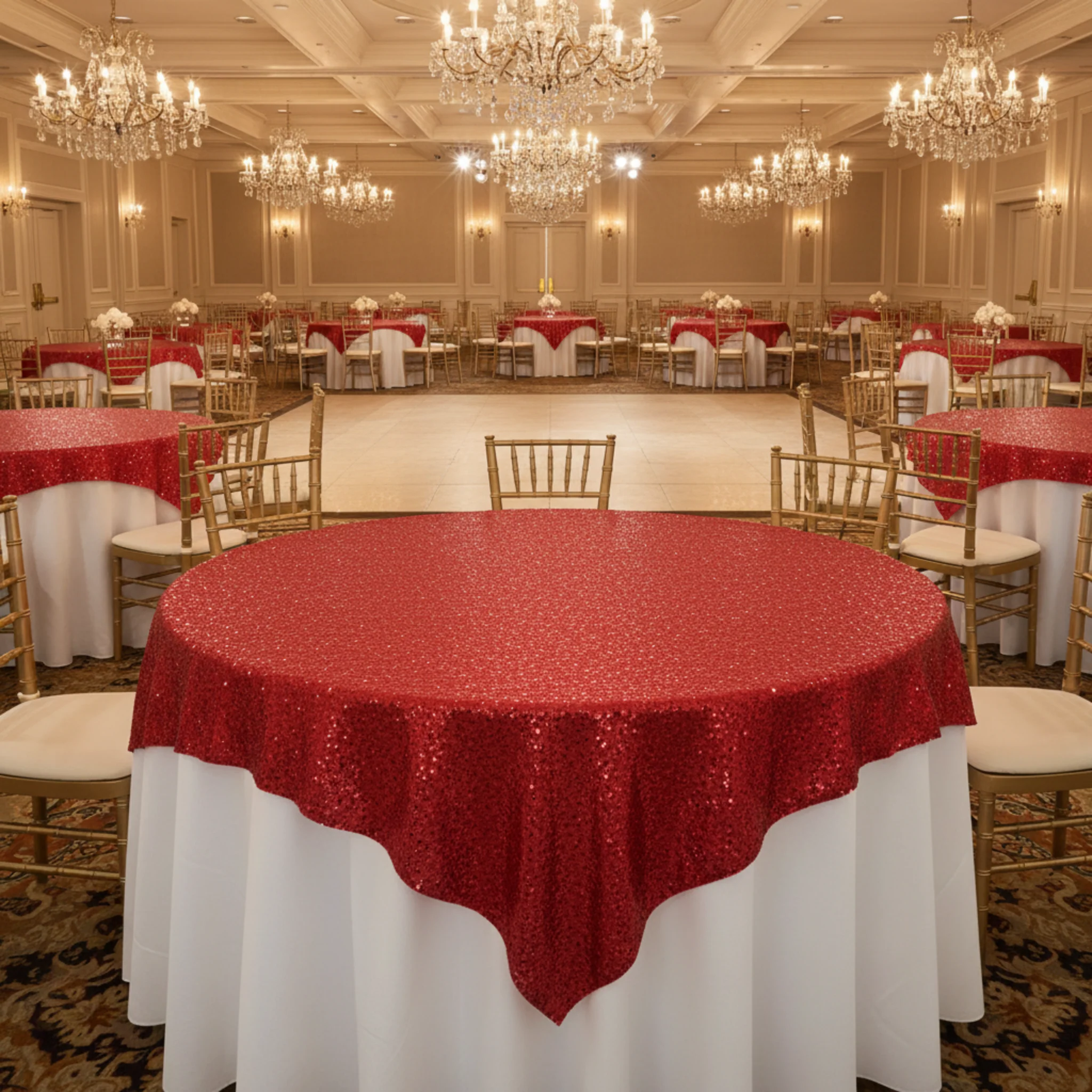 Glitz Sequin Tablecloth Overlay Topper 54"x54" Square - Red - Image 2