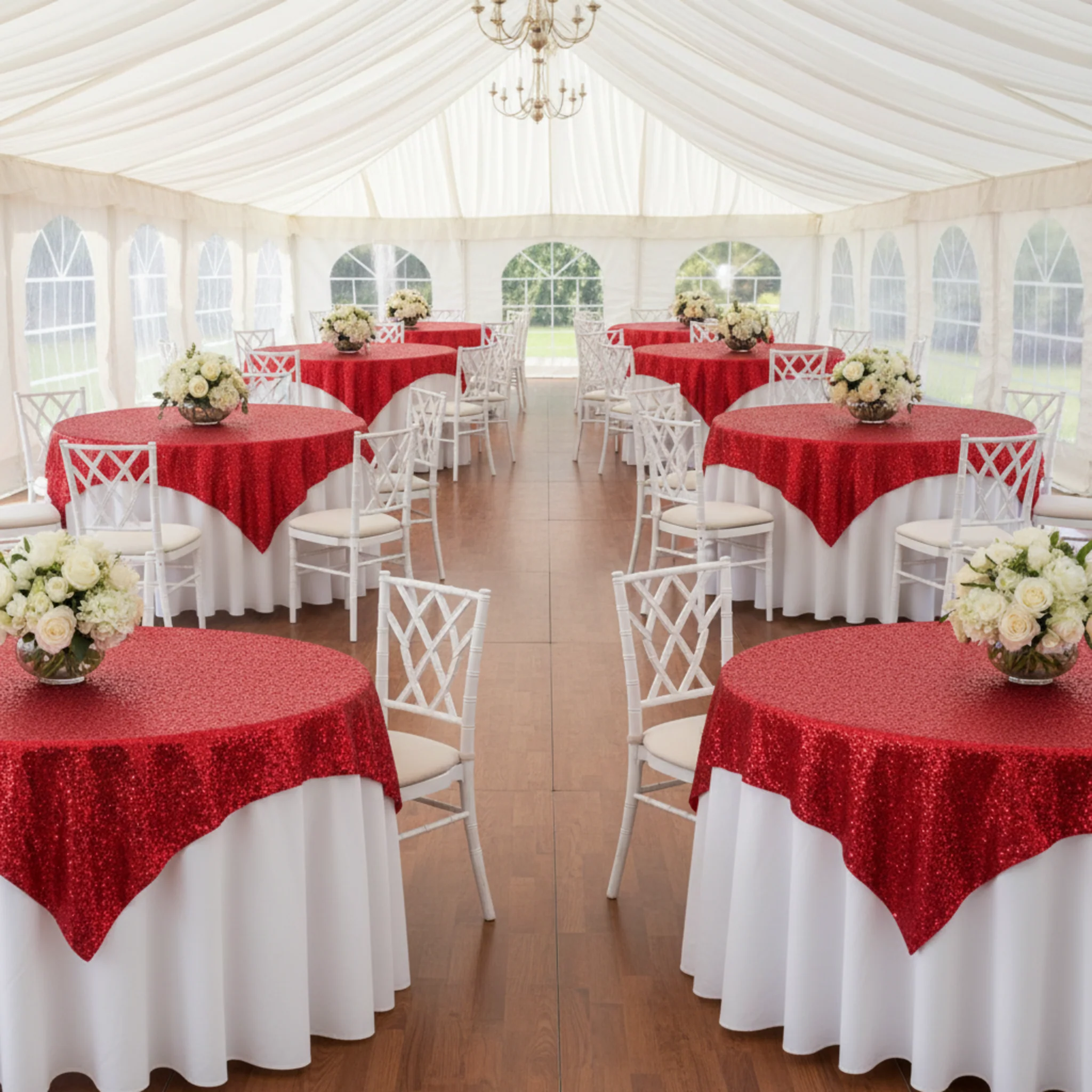 Glitz Sequin Tablecloth Overlay Topper 54"x54" Square - Red - Image 3