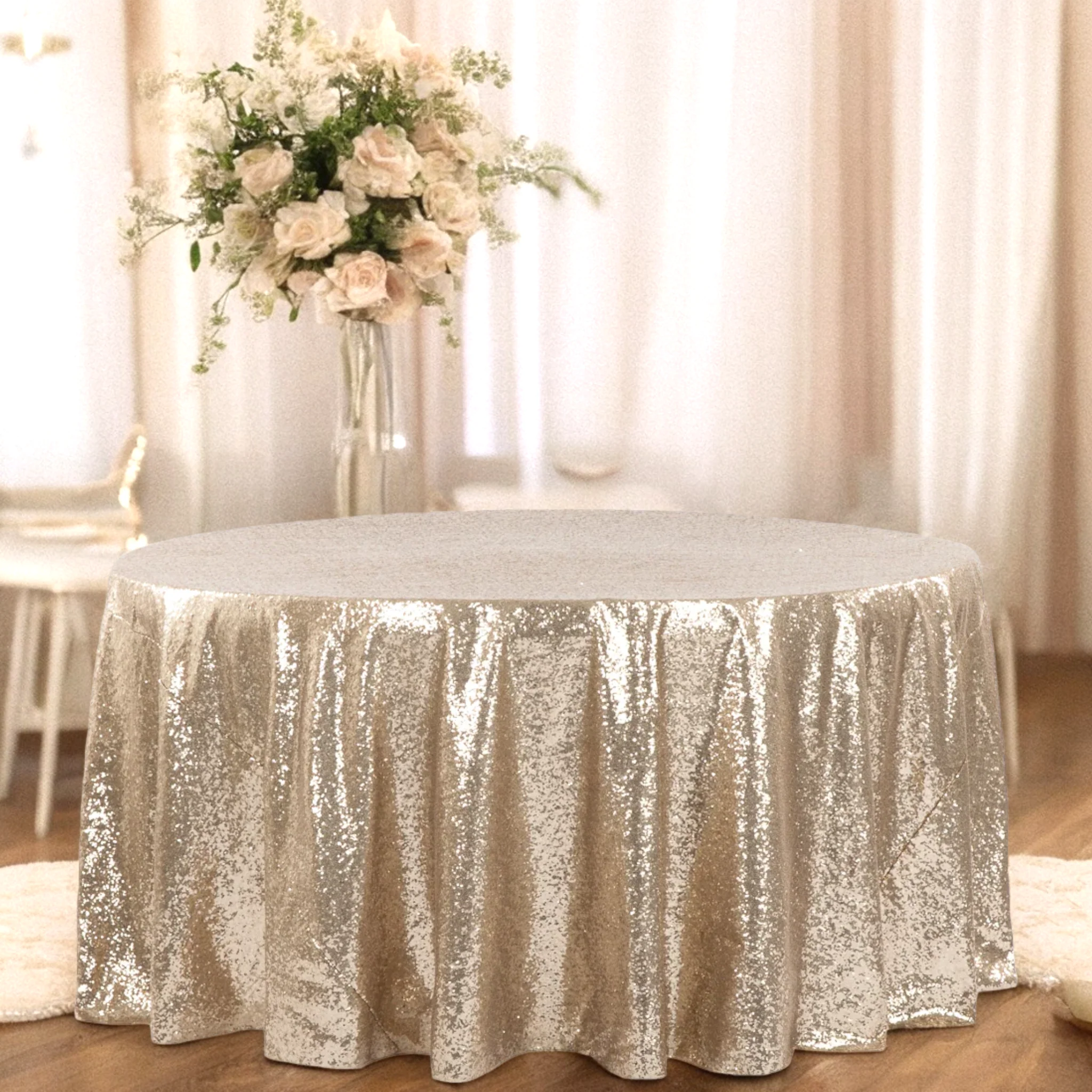 Glitz Sequins 108" Round Tablecloth - Champagne - Image 2