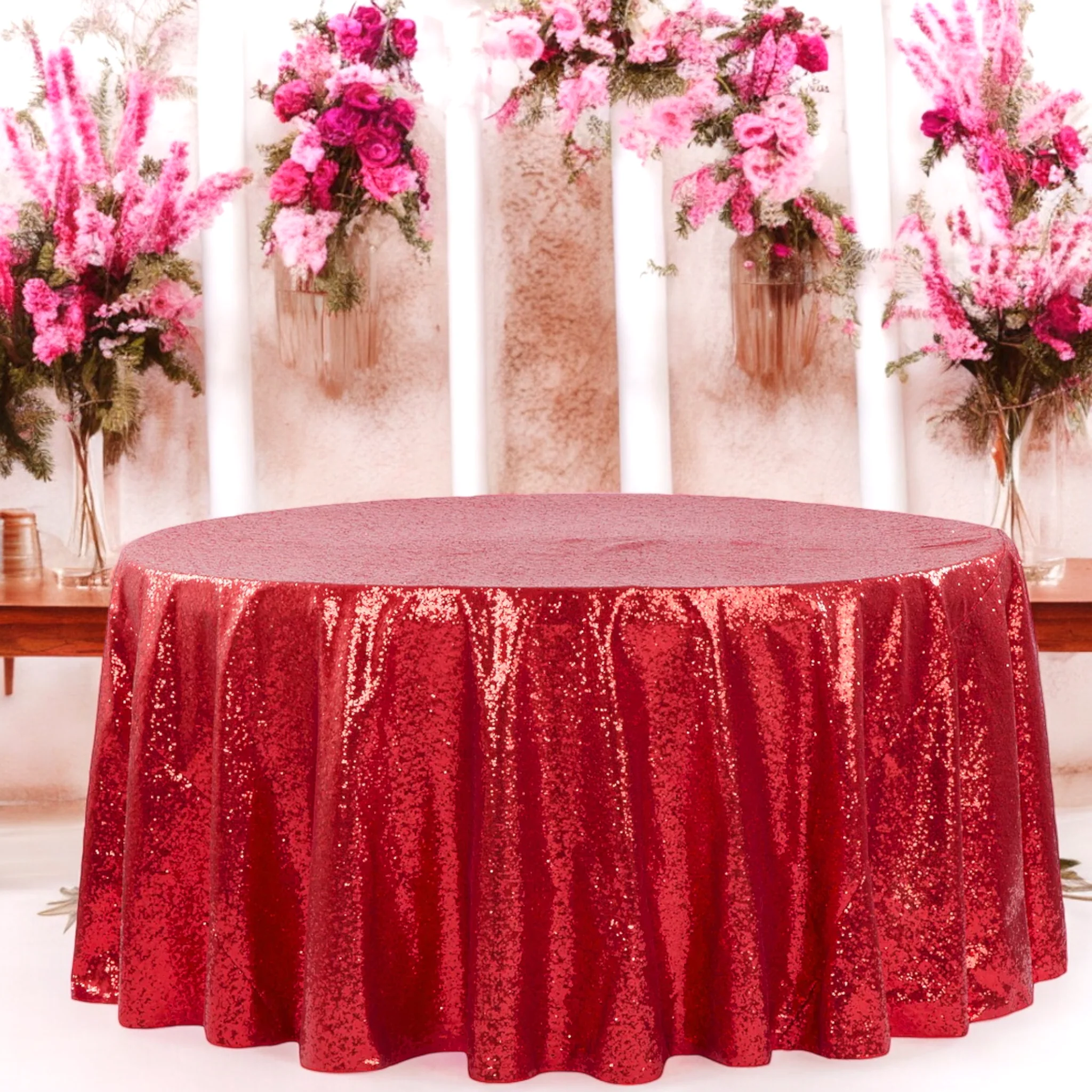 Glitz Sequins 120" Round Tablecloth - Apple Red - Image 5