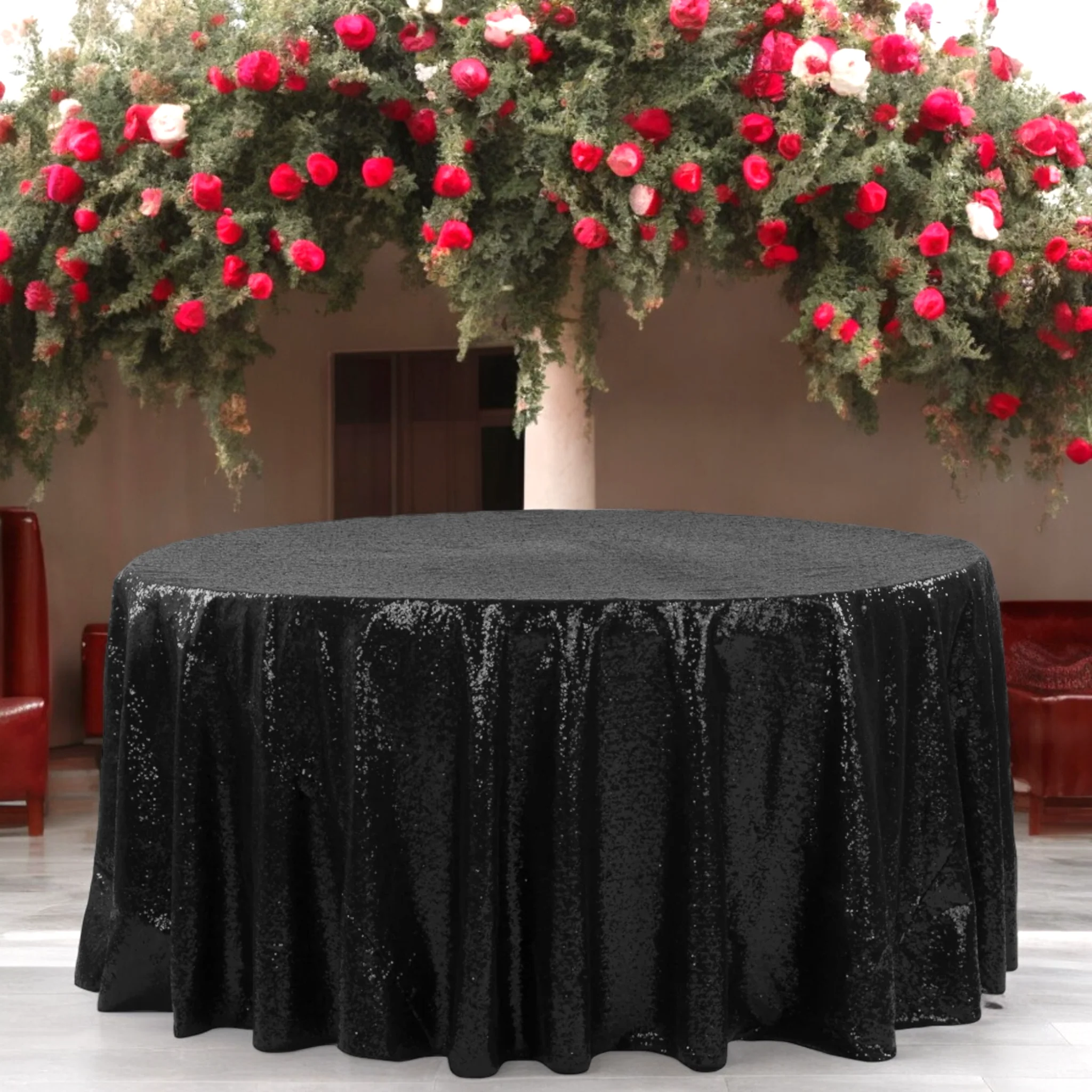Glitz Sequins 120" Round Tablecloth - Black - Image 2