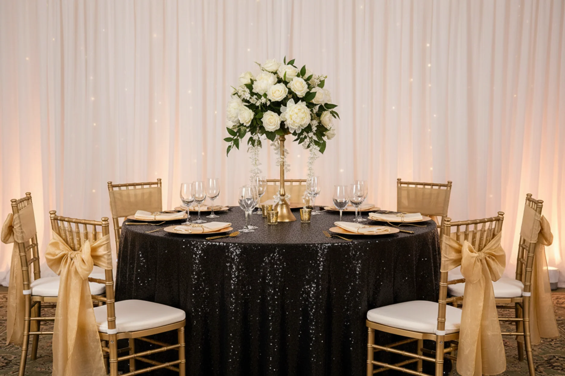 Glitz Sequins 120" Round Tablecloth - Black - Image 4