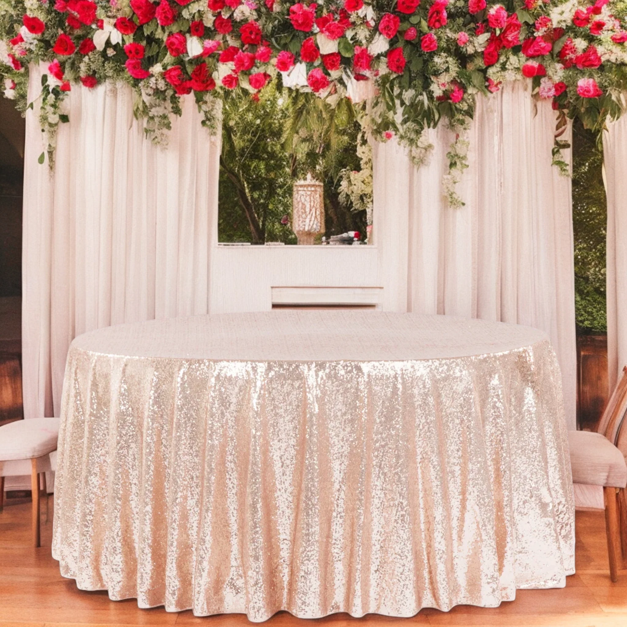 Glitz Sequins 120" Round Tablecloth - Blush/Rose Gold - Image 3