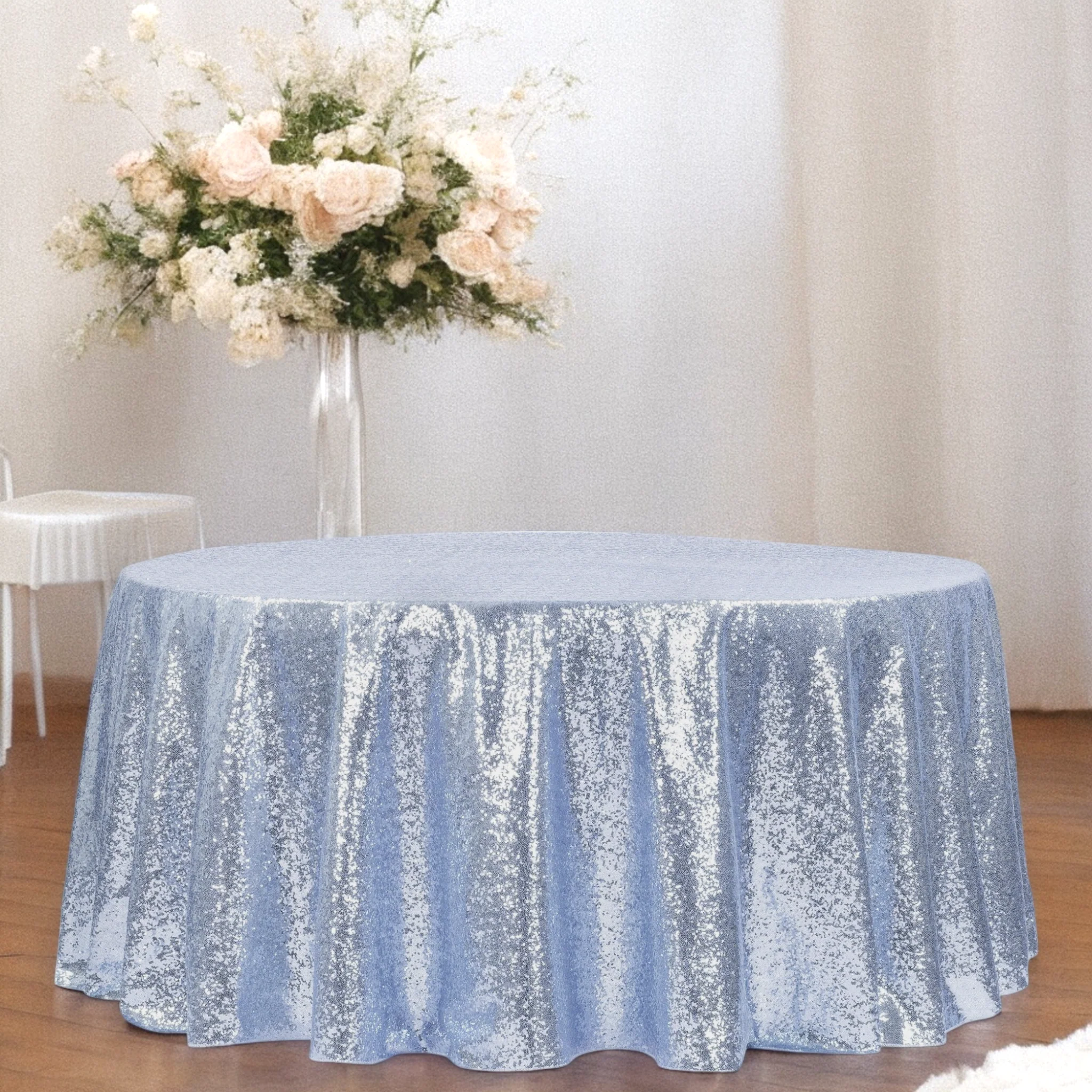 Glitz Sequins 120" Round Tablecloth - Dusty Blue - Image 2