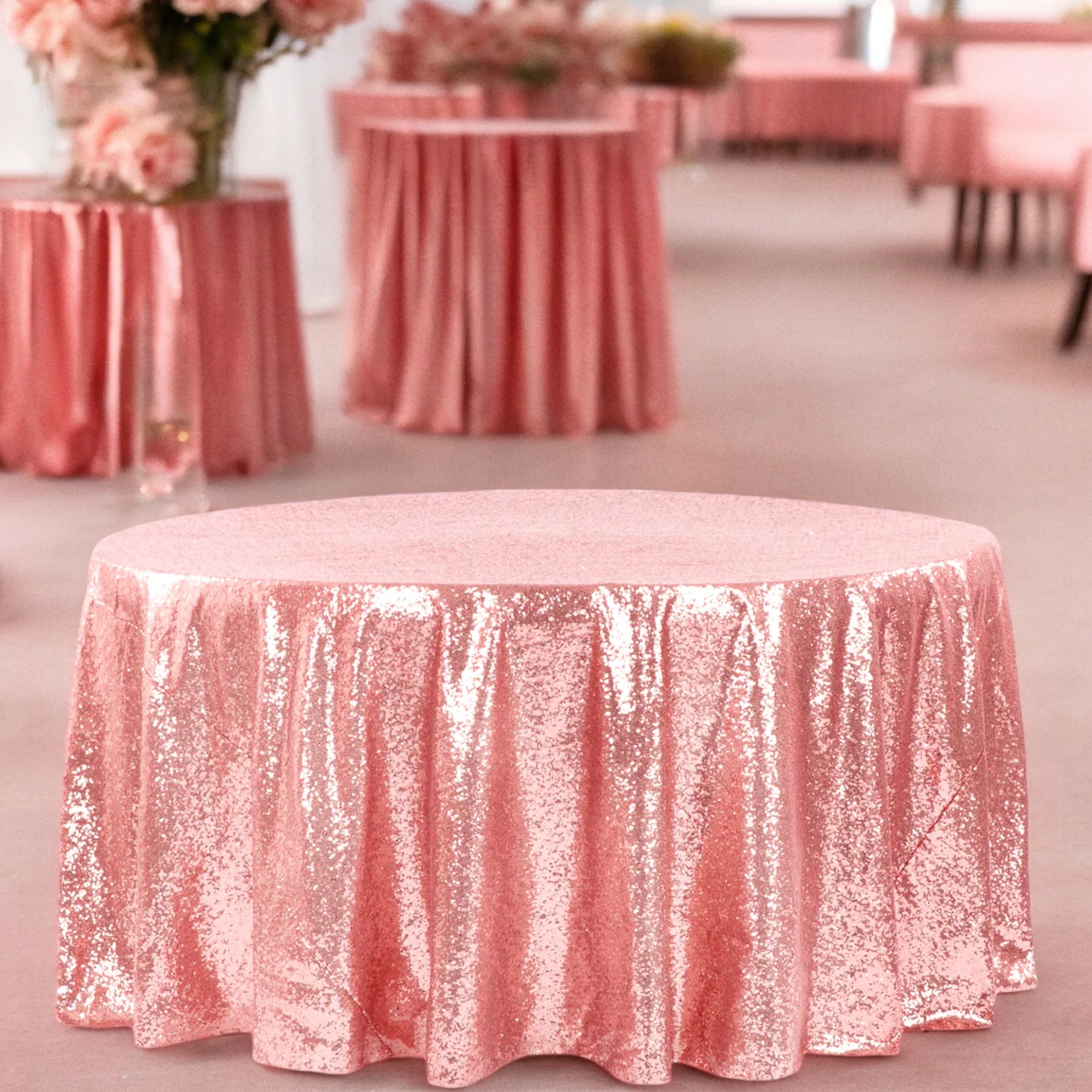 Glitz Sequins 120" Round Tablecloth - Dusty Rose/Mauve - Image 3