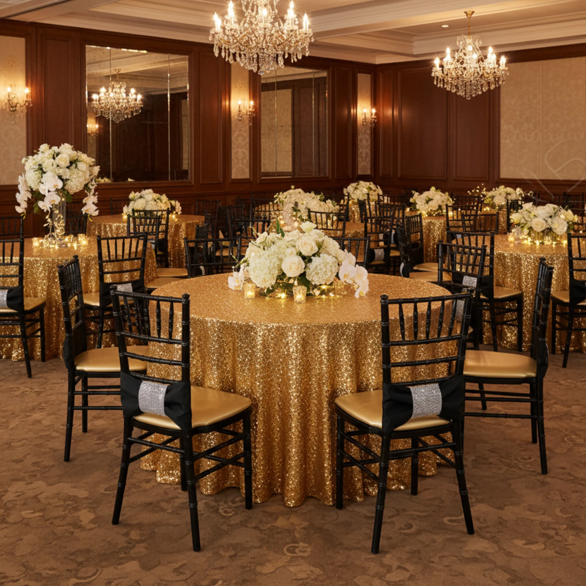 Glitz Sequins 120" Round Tablecloth - Gold - Image 6
