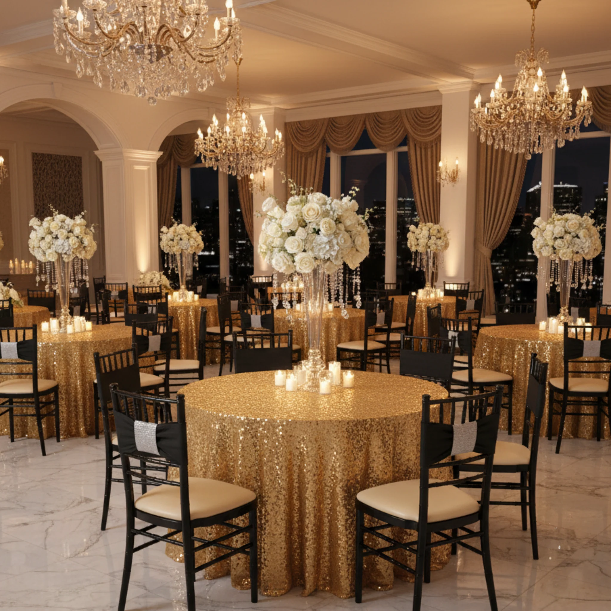 Glitz Sequins 120" Round Tablecloth - Gold - Image 7