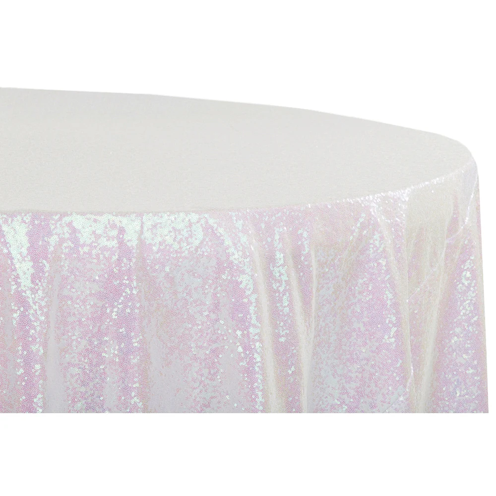 Glitz Sequins 120" Round Tablecloth - Iridescent White - Image 3