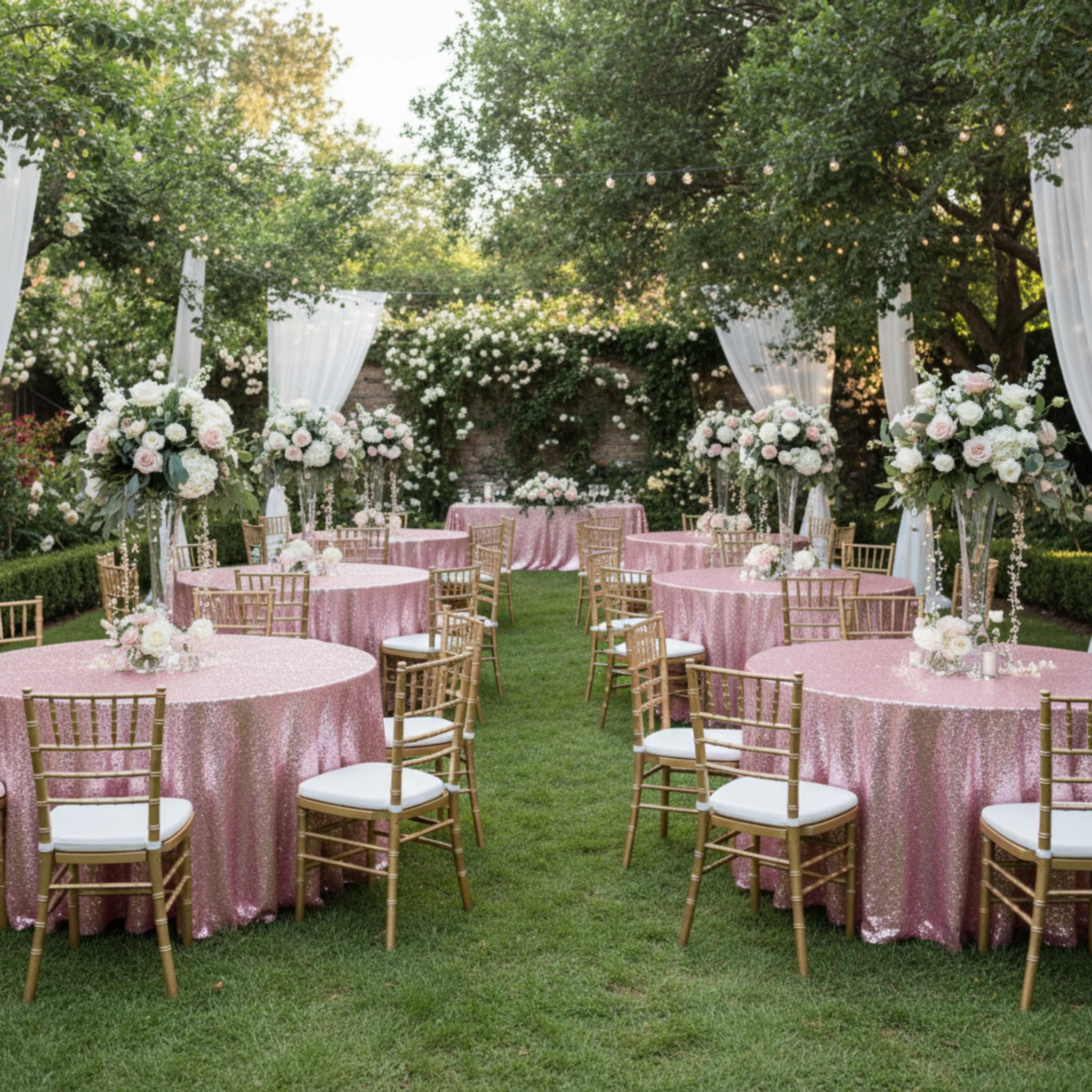 Glitz Sequins 120" Round Tablecloth - Pink - Image 4