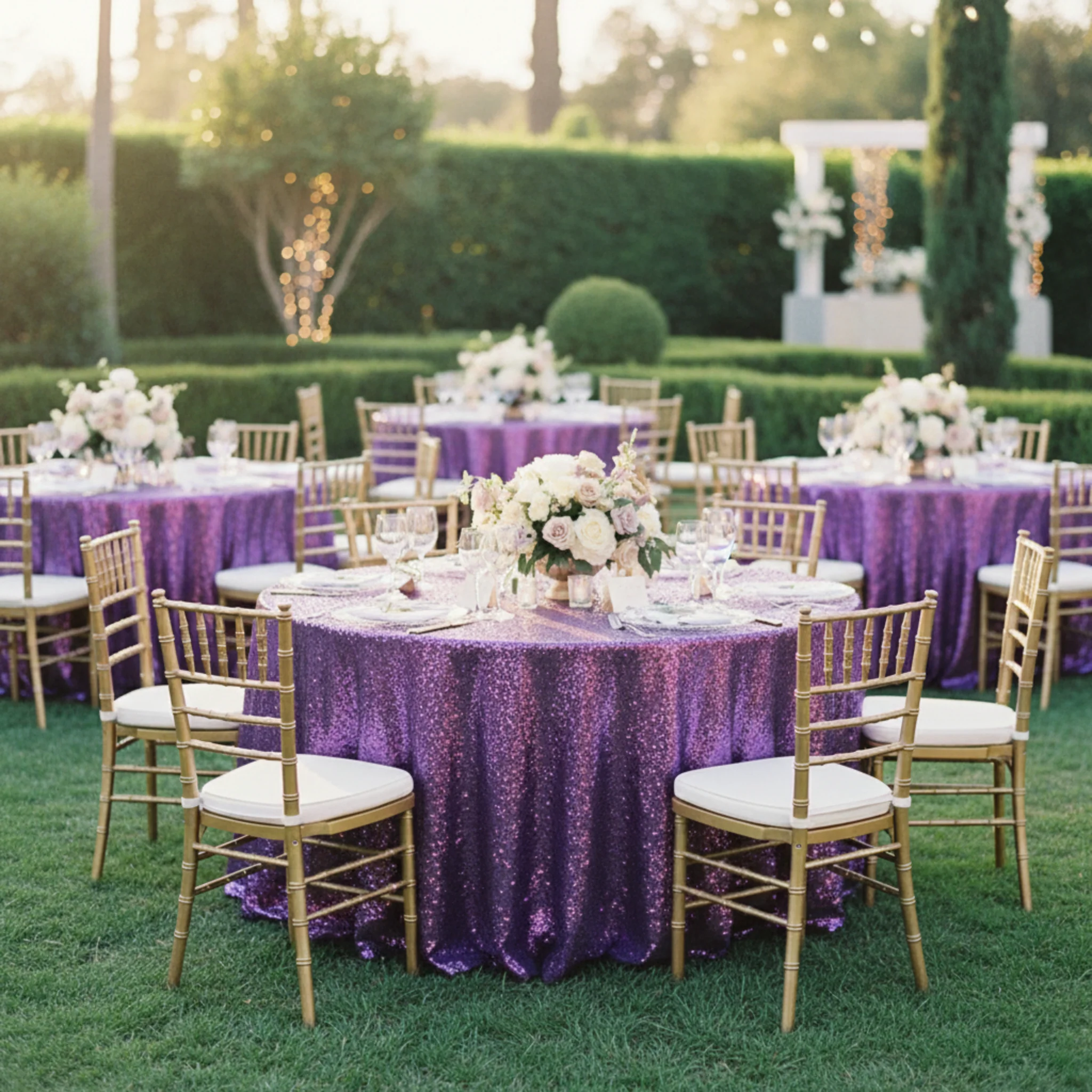 Glitz Sequins 120" Round Tablecloth - Purple - Image 3