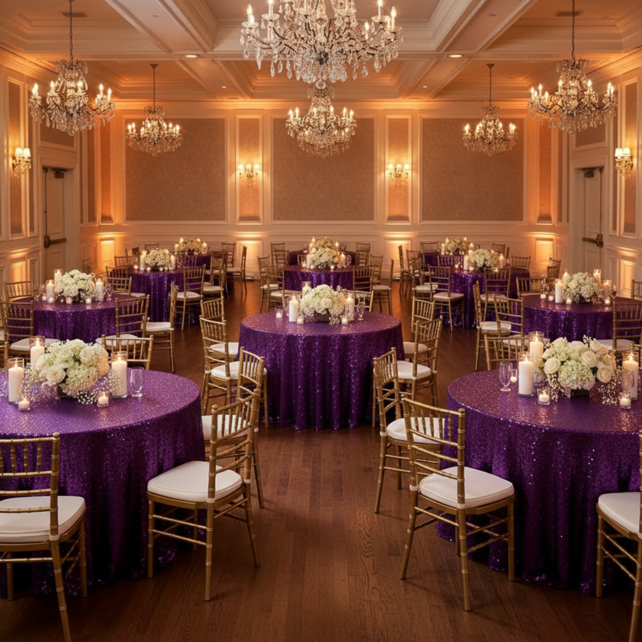 Glitz Sequins 120" Round Tablecloth - Purple - Image 4