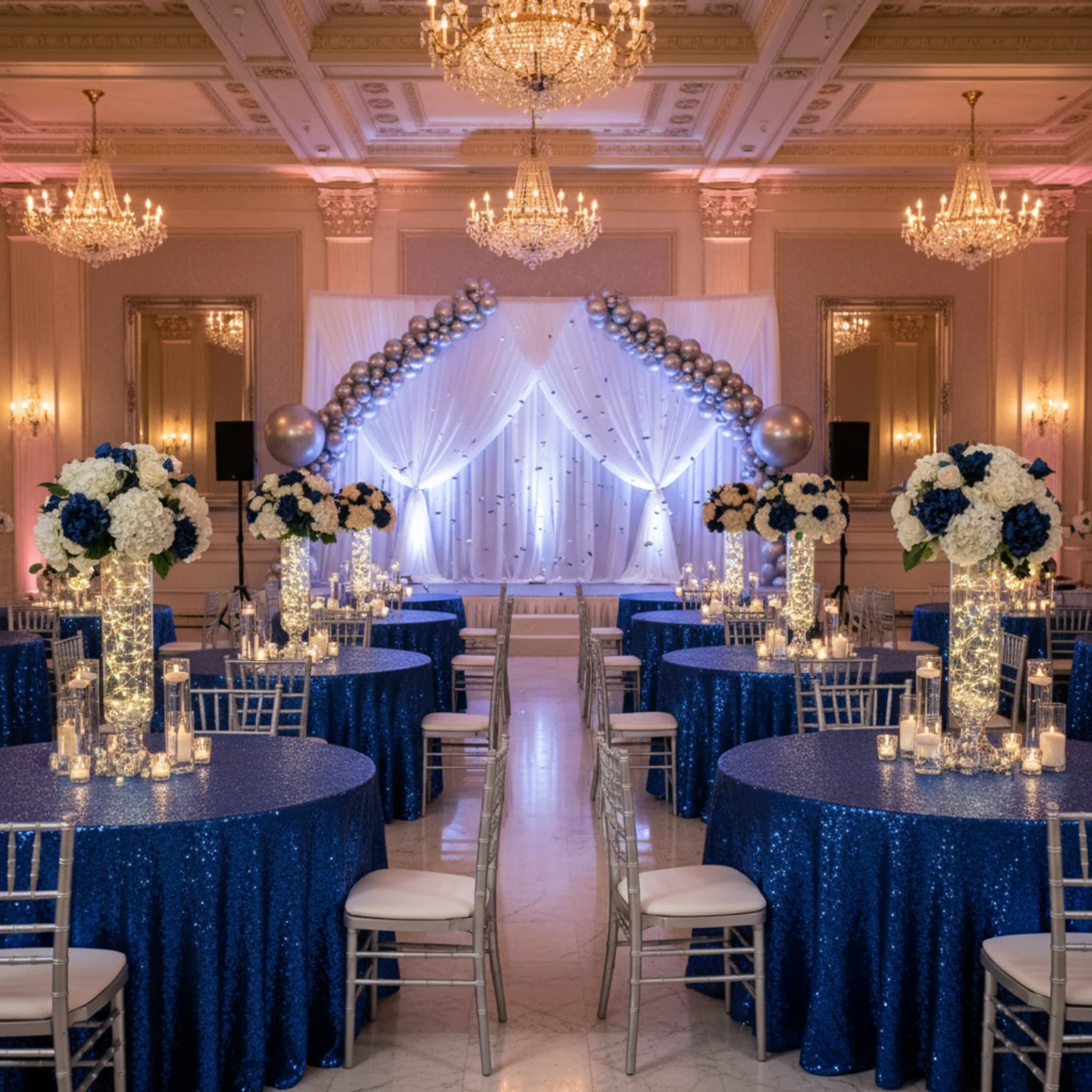 Glitz Sequins 120" Round Tablecloth - Royal Blue - Image 3