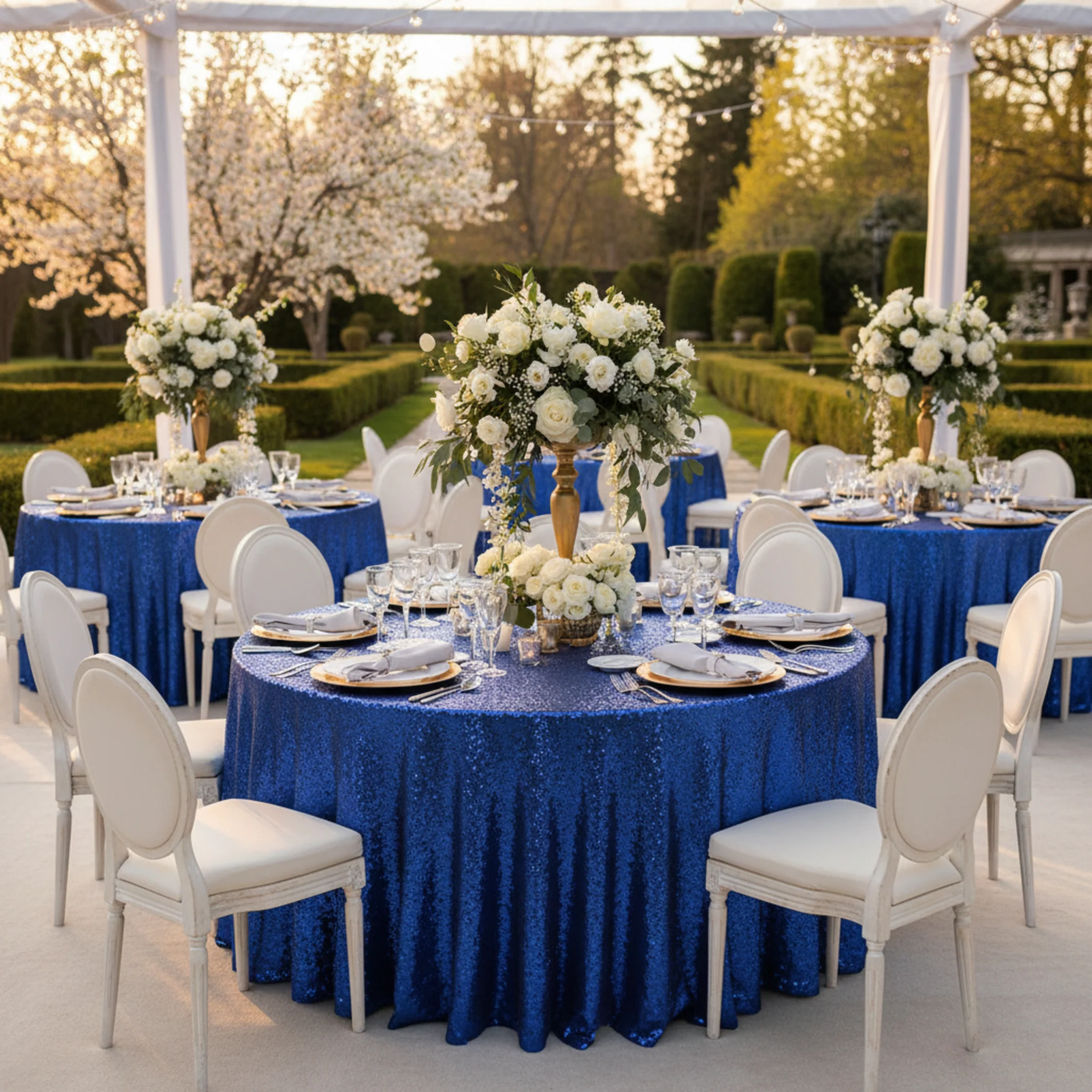 Glitz Sequins 120" Round Tablecloth - Royal Blue - Image 4