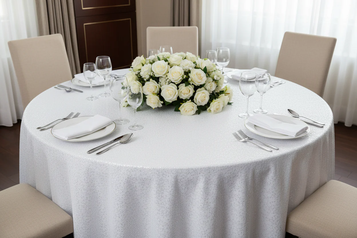 Glitz Sequins 120" Round Tablecloth - White - Image 6