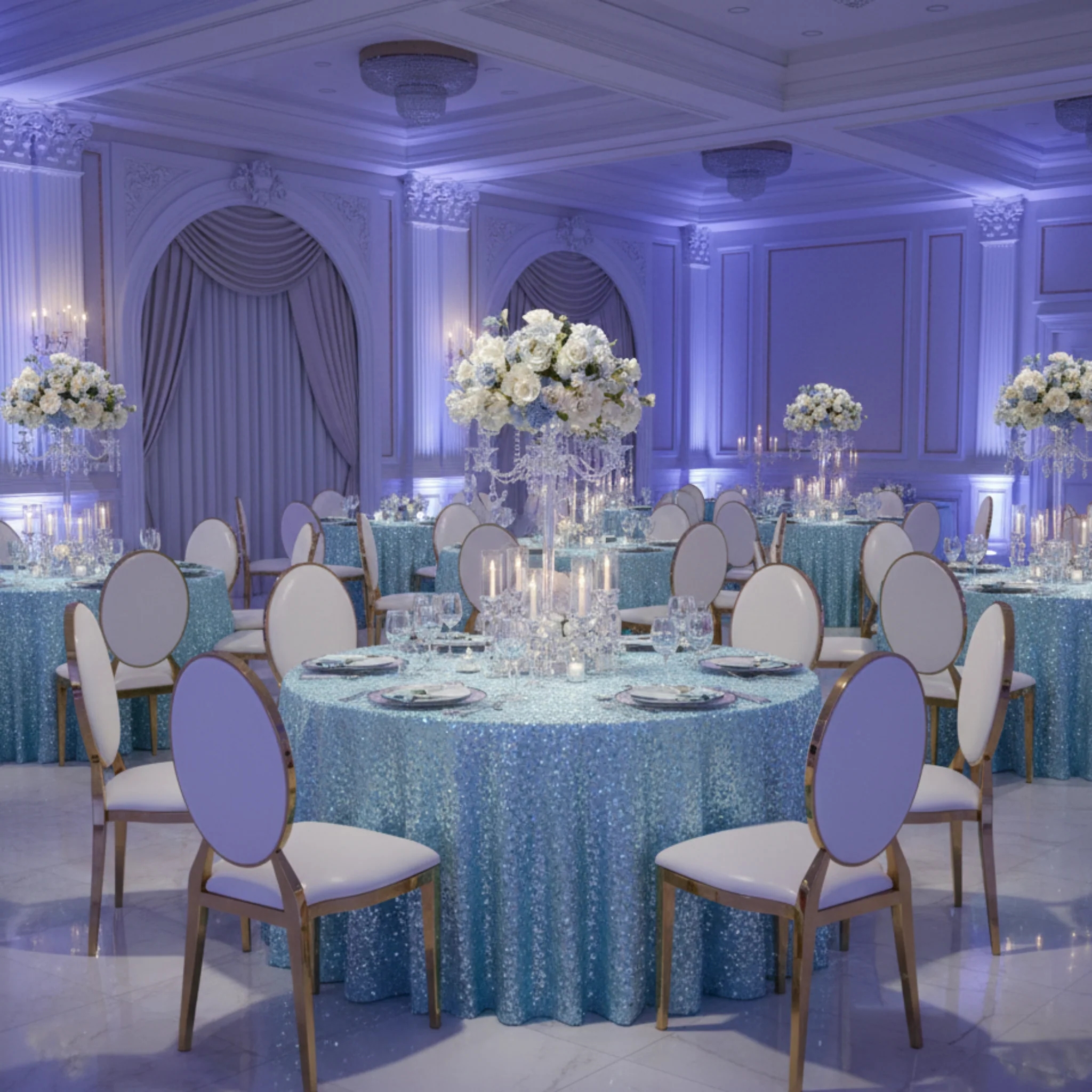 Glitz Sequins 132" Round Tablecloth - Baby Blue - Image 3