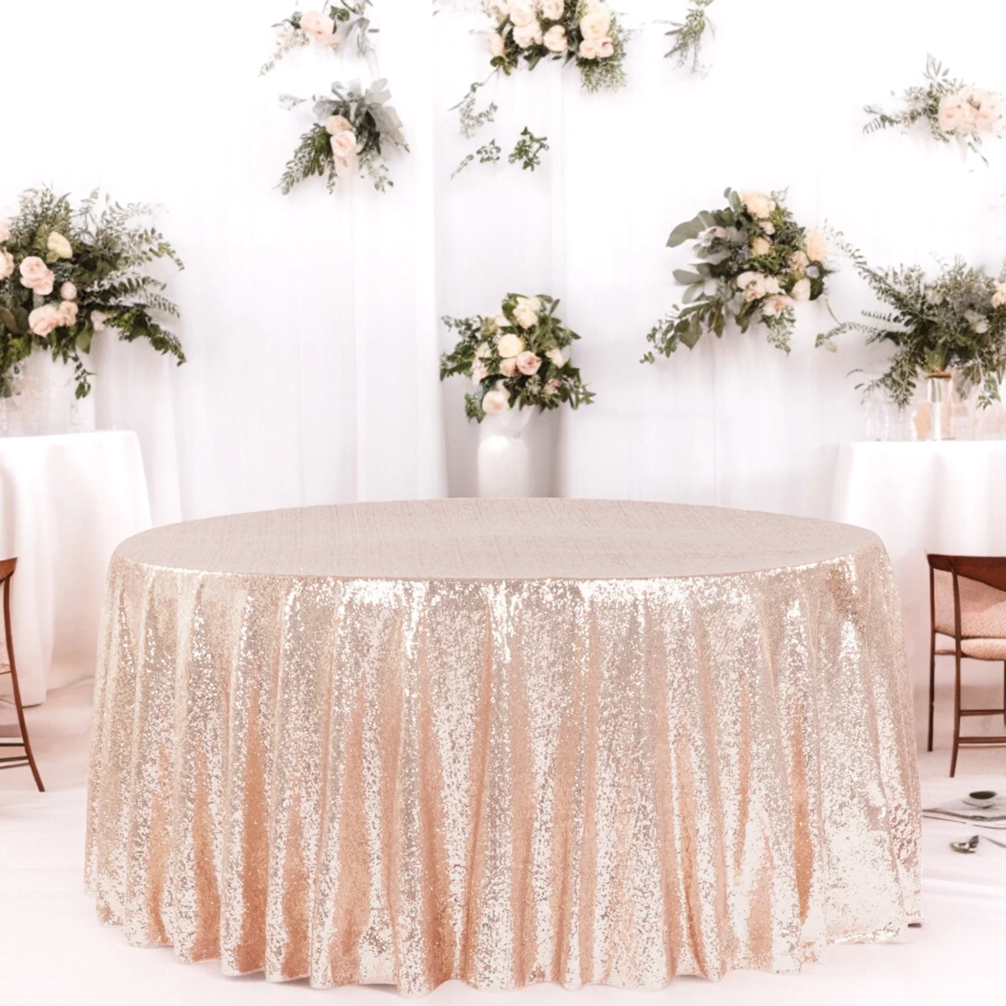 Glitz Sequins 132" Round Tablecloth - Blush/Rose Gold - Image 2
