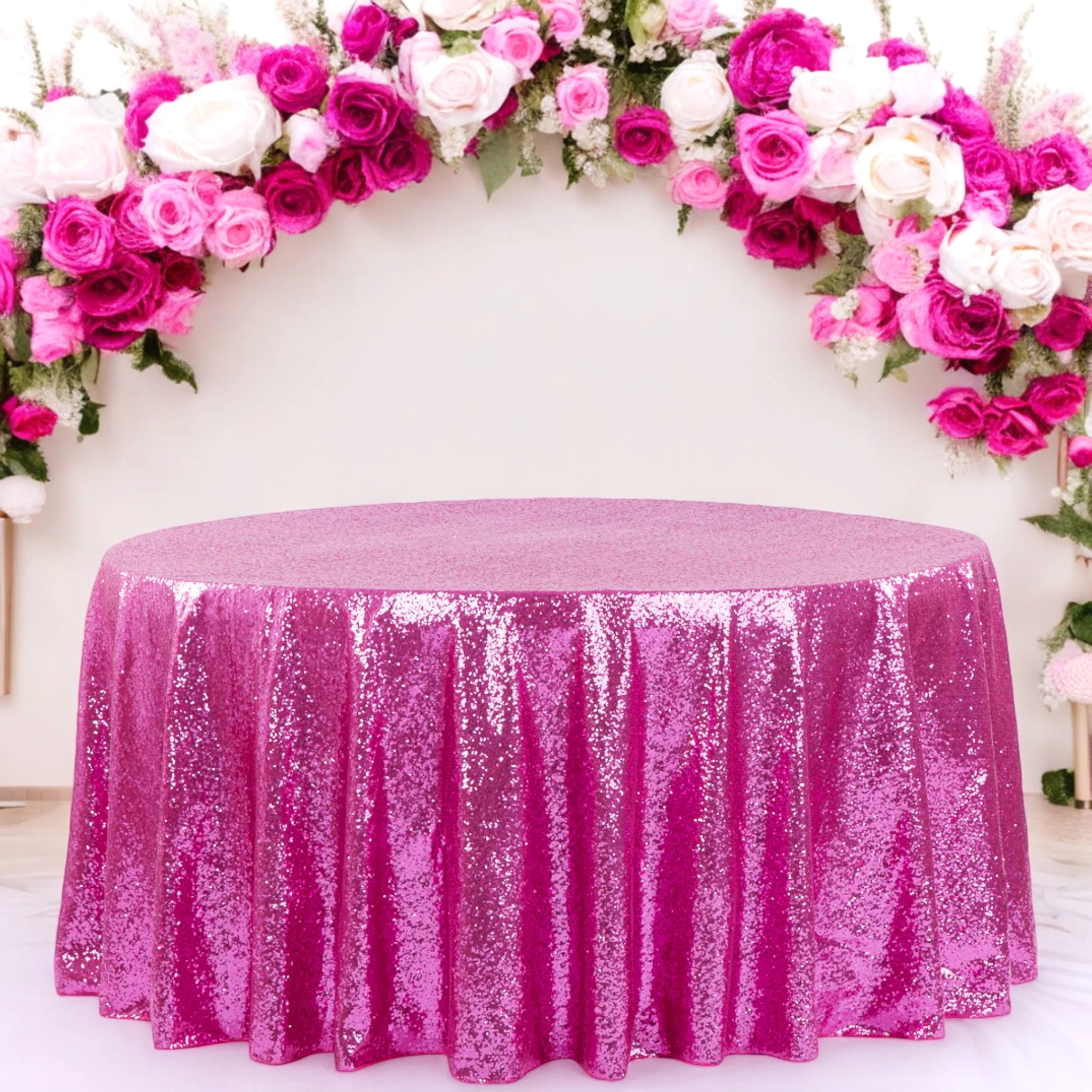 Glitz Sequins 132" Round Tablecloth - Fuchsia - Image 2