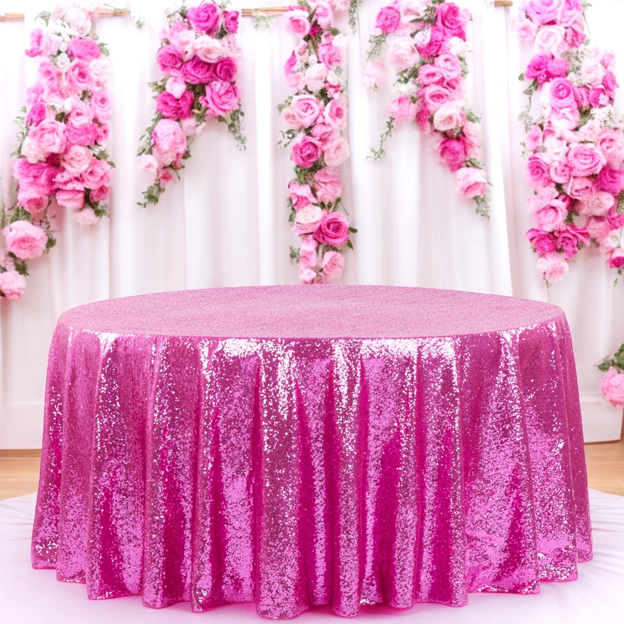 Glitz Sequins 132" Round Tablecloth - Fuchsia - Image 3
